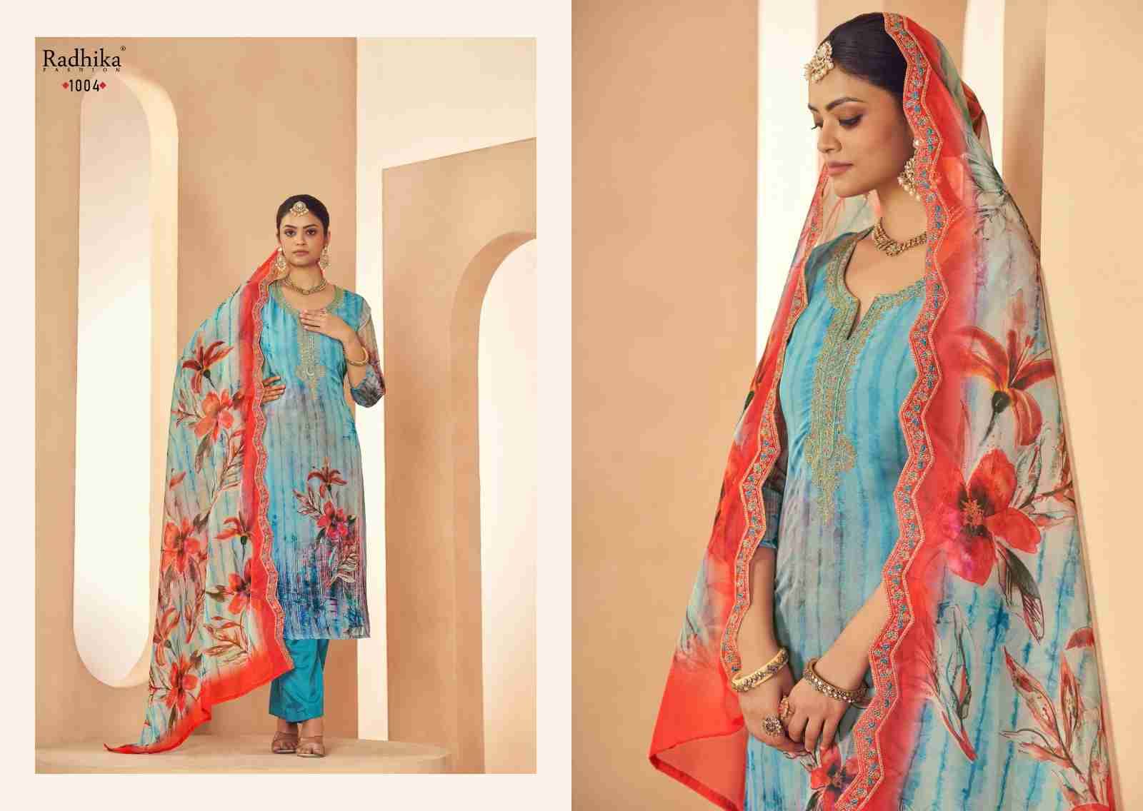 Shezlin By Azara 1001 To 1004 Series Beautiful Festive Suits Colorful Stylish Fancy Casual Wear & Ethnic Wear Organza Print Dresses At Wholesale Price