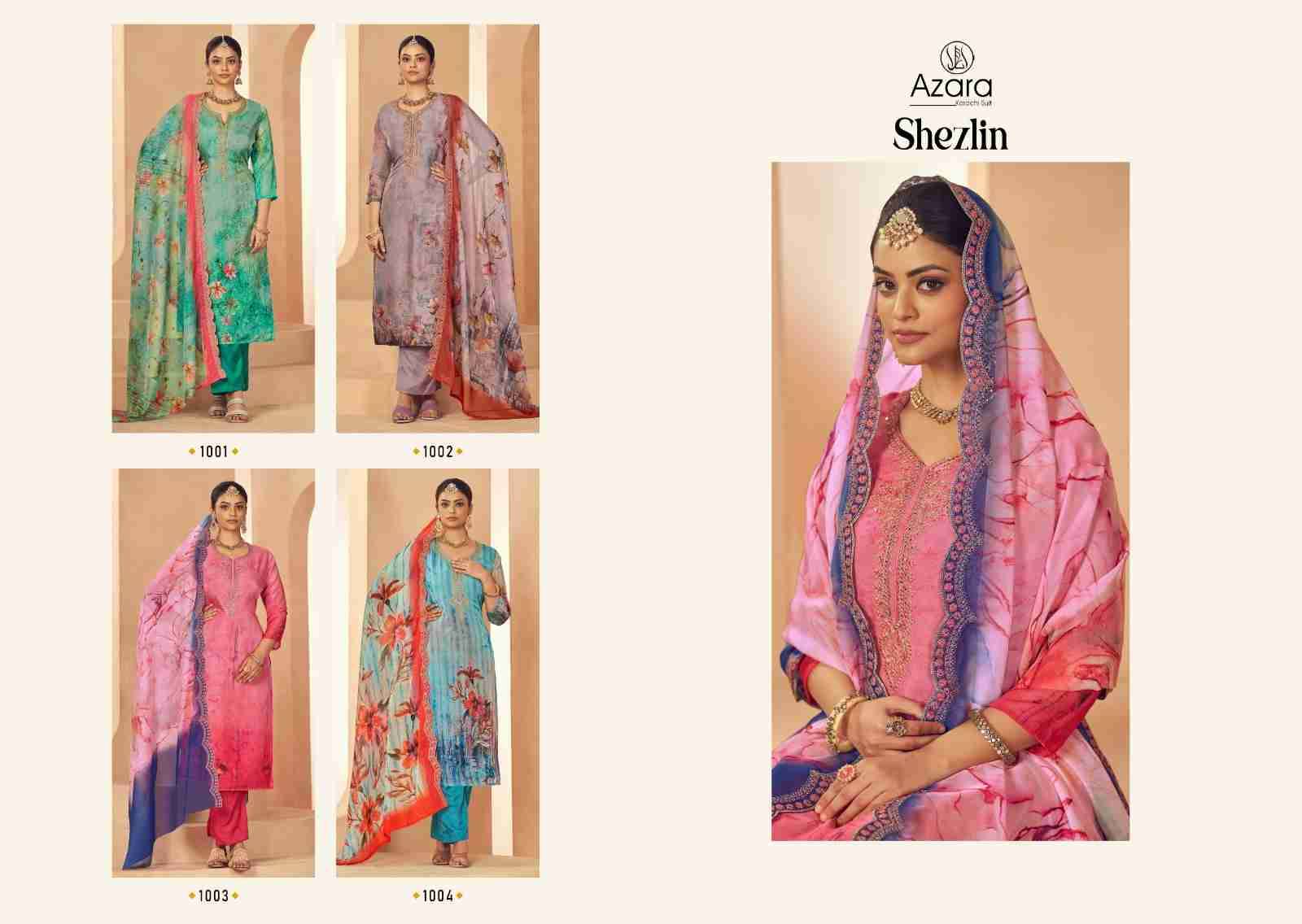 Shezlin By Azara 1001 To 1004 Series Beautiful Festive Suits Colorful Stylish Fancy Casual Wear & Ethnic Wear Organza Print Dresses At Wholesale Price