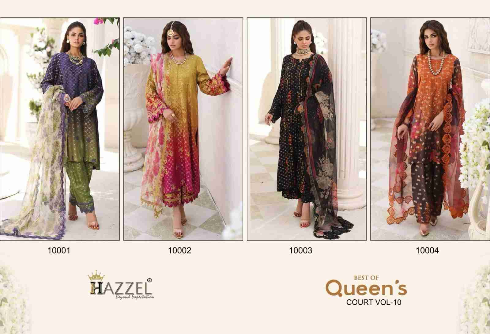 Best Of Queens Court Vol-10 By Hazzel 10001 To 10004 Series Designer Festive Pakistani Suits Collection Beautiful Stylish Fancy Colorful Party Wear & Occasional Wear Heavy Cotton Print With Patch Work Dresses At Wholesale Price