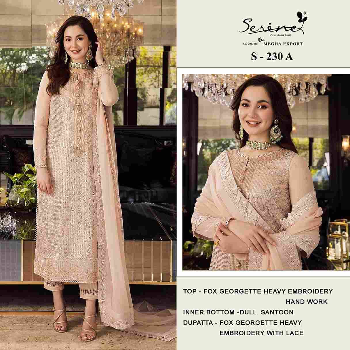 Serene Hit Design S-230 Colours By Serene S-230-A To S-230-B Series Designer Pakistani Suits Beautiful Fancy Colorful Stylish Party Wear & Occasional Wear Faux Georgette Embroidered Dresses At Wholesale Price