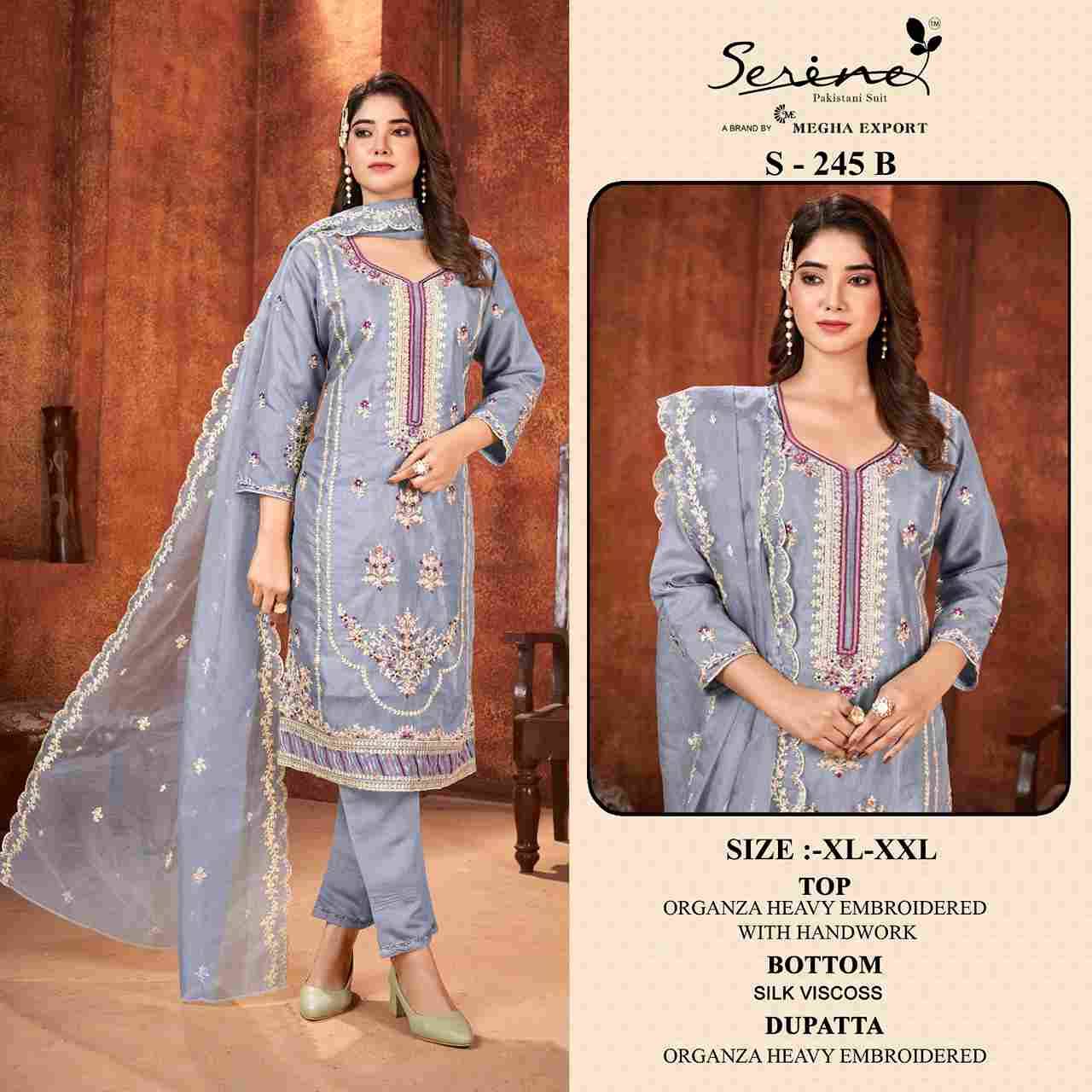 Serene Hit Design S-245 Colours By Serene S-245-A To S-245-B Series Designer Pakistani Suits Beautiful Fancy Colorful Stylish Party Wear & Occasional Wear Organza Embroidered Dresses At Wholesale Price