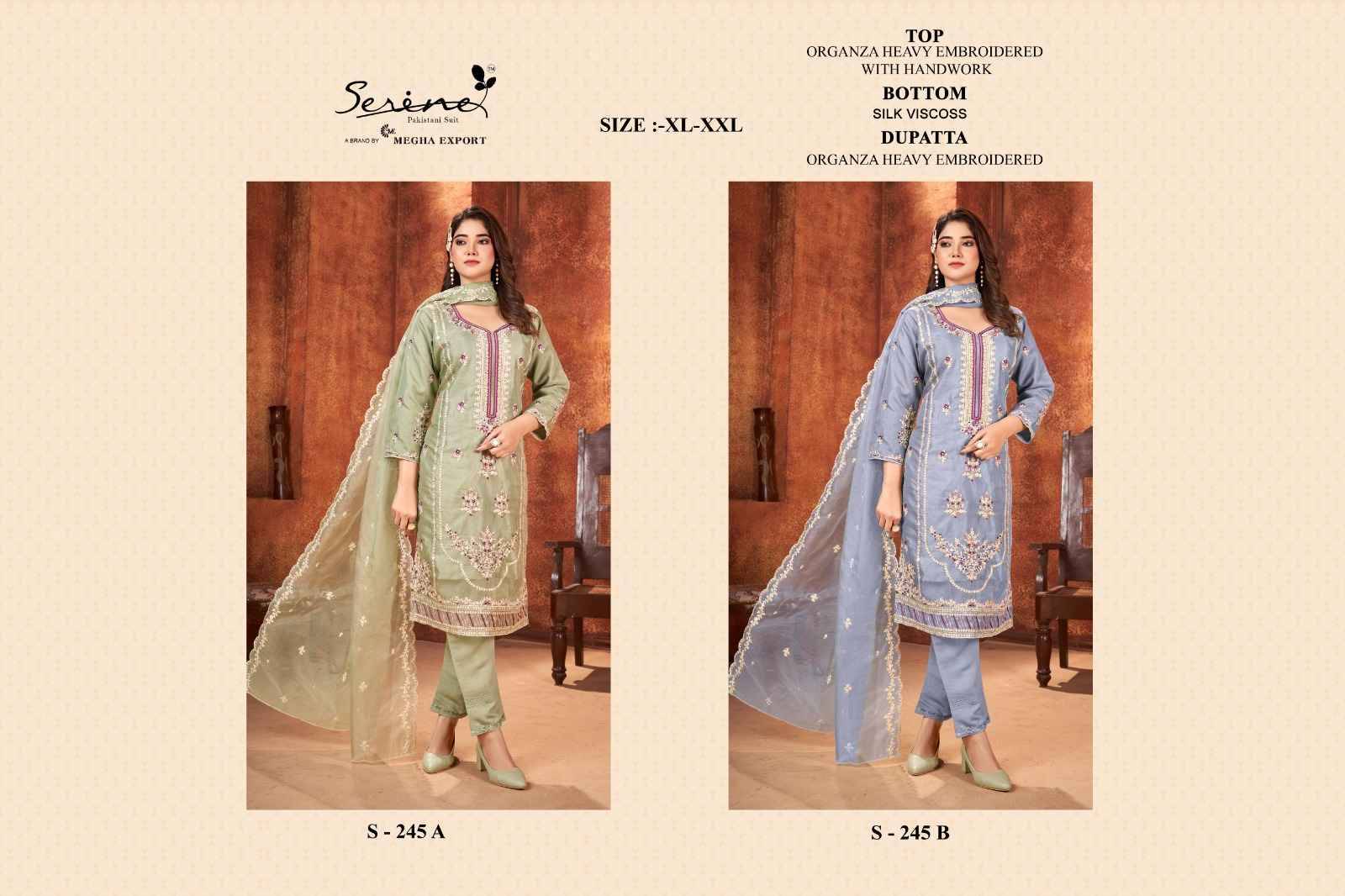 Serene Hit Design S-245 Colours By Serene S-245-A To S-245-B Series Designer Pakistani Suits Beautiful Fancy Colorful Stylish Party Wear & Occasional Wear Organza Embroidered Dresses At Wholesale Price