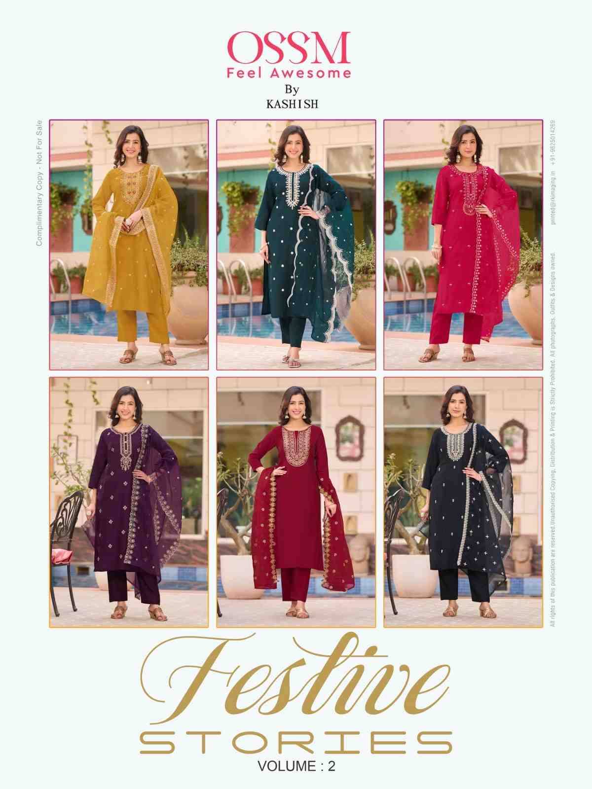 Festive Stories Vol-2 By Ossm 201 To 206 Series Beautiful Stylish Suits Fancy Colorful Casual Wear & Ethnic Wear & Ready To Wear Viscose Silk Dresses At Wholesale Price