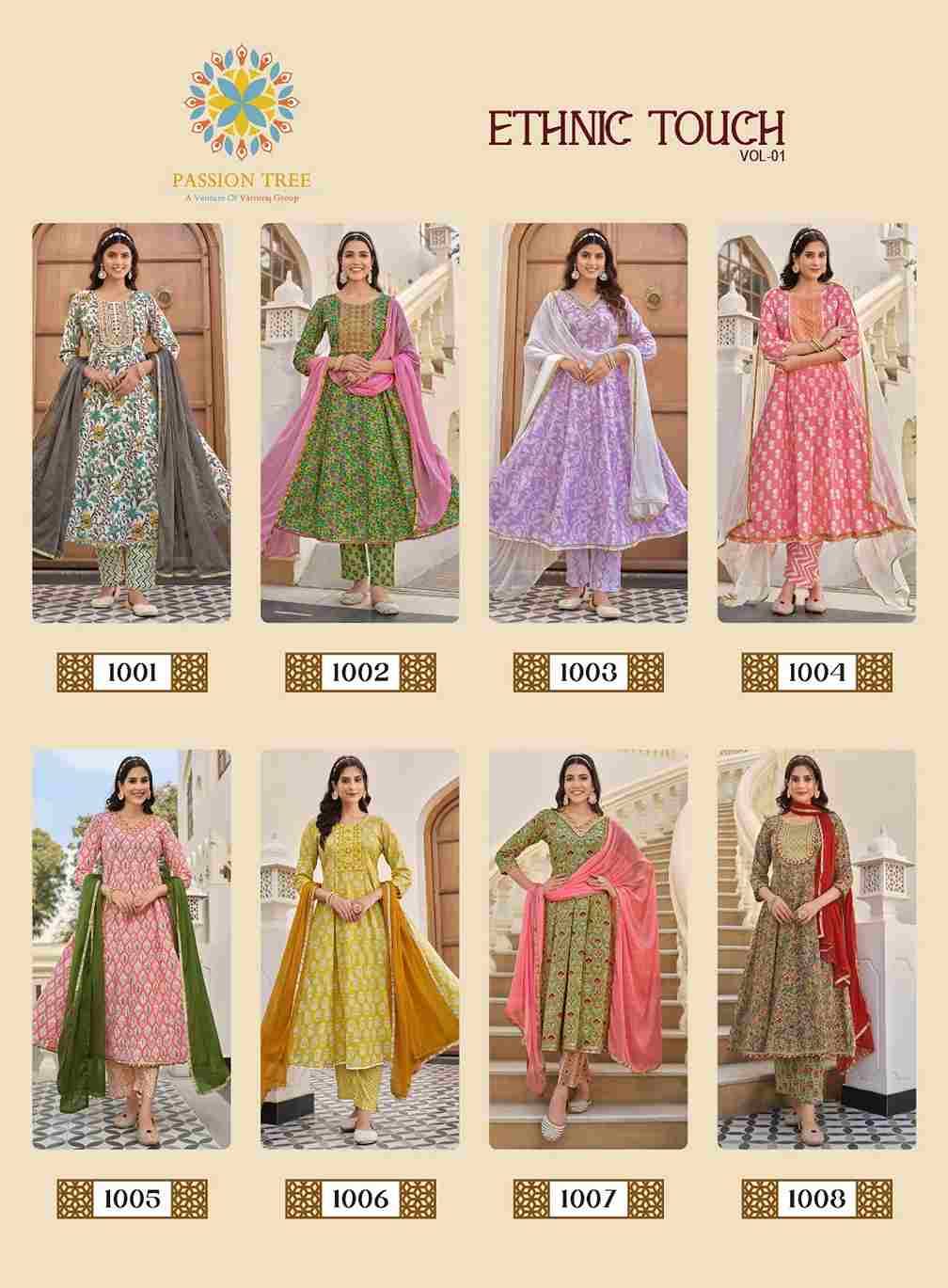 Ethnic Touch Vol-1 By Passion Tree 1001 To 1008 Series Beautiful Stylish Suits Fancy Colorful Casual Wear & Ethnic Wear & Ready To Wear Heavy Cotton Dresses At Wholesale Price