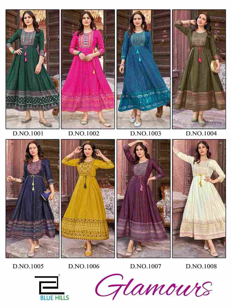 Glamours By Blue Hills 1001 To 1008 Series Designer Stylish Fancy Colorful Beautiful Party Wear & Ethnic Wear Collection Premium Rayon Foil Gowns At Wholesale Price