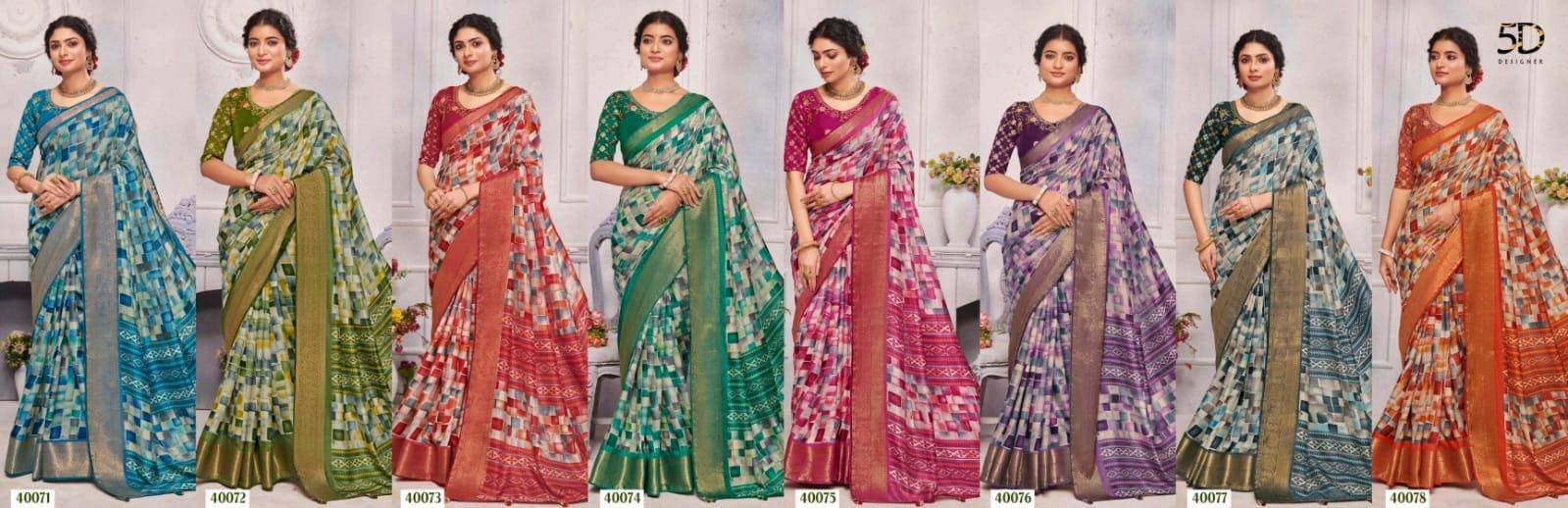 Radhe Vol-9 By 5D Designer 40071 To 70078 Series Indian Traditional Wear Collection Beautiful Stylish Fancy Colorful Party Wear & Occasional Wear Chiffon Sarees At Wholesale Price