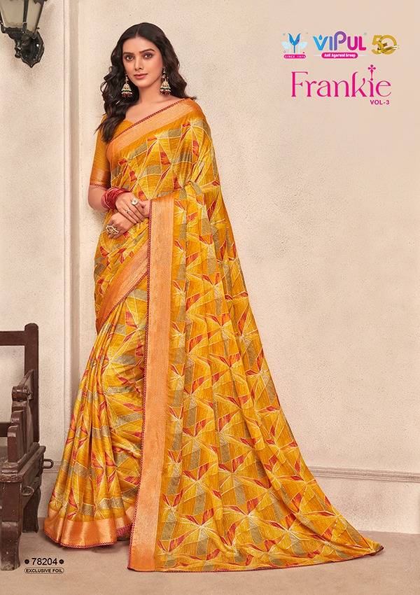 Frankie Vol-3 By Vipul Fashion 78201 To 78212 Series Indian Traditional Wear Collection Beautiful Stylish Fancy Colorful Party Wear & Occasional Wear Chiffon Sarees At Wholesale Price