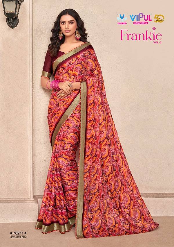 Frankie Vol-3 By Vipul Fashion 78201 To 78212 Series Indian Traditional Wear Collection Beautiful Stylish Fancy Colorful Party Wear & Occasional Wear Chiffon Sarees At Wholesale Price