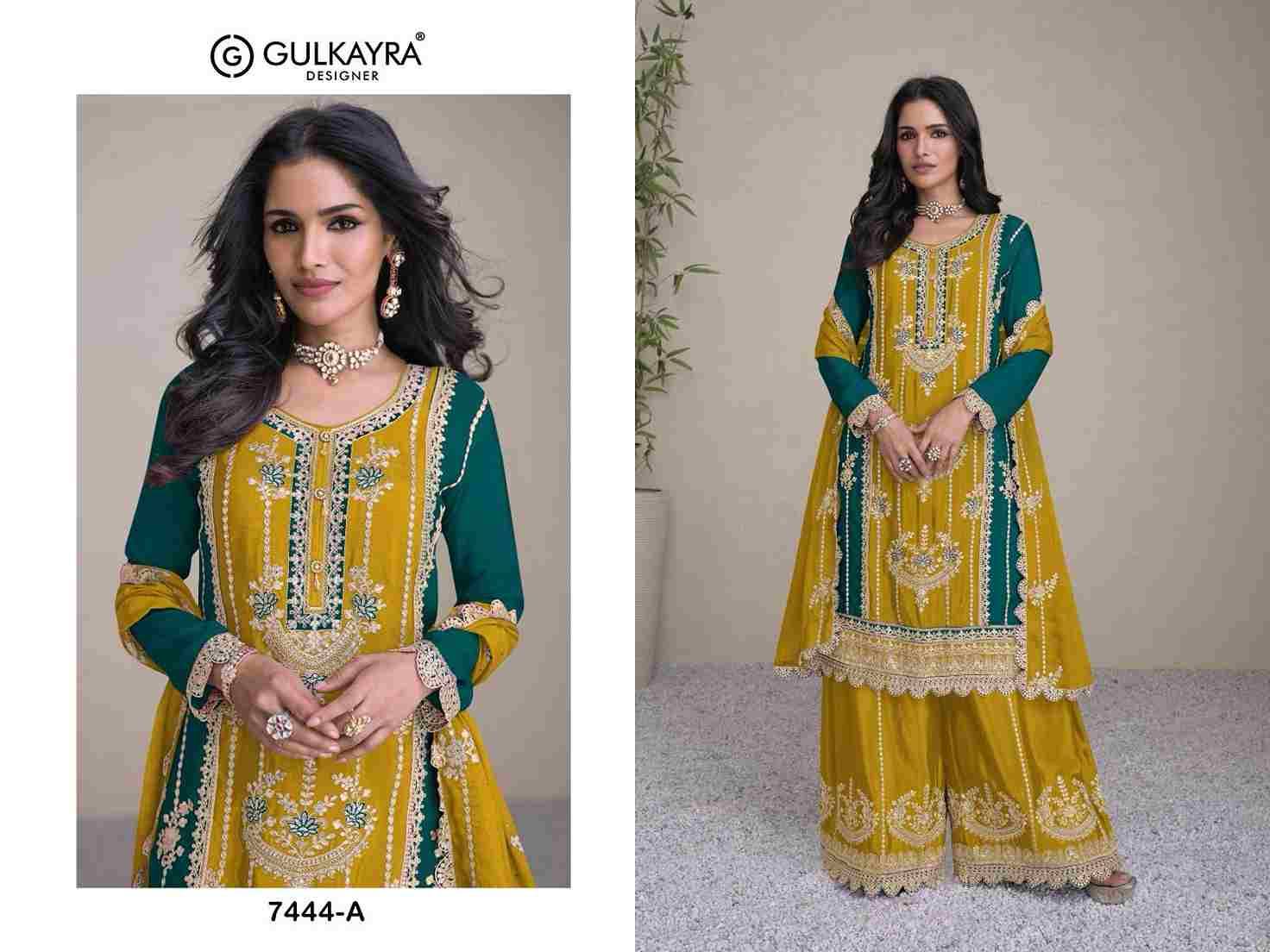 Sabina By Gulkayra 7444-A To 7444-C Series Beautiful  Colorful Stylish Fancy Casual Wear & Ethnic Wear Chinnon Embroidered Dresses At Wholesale Price