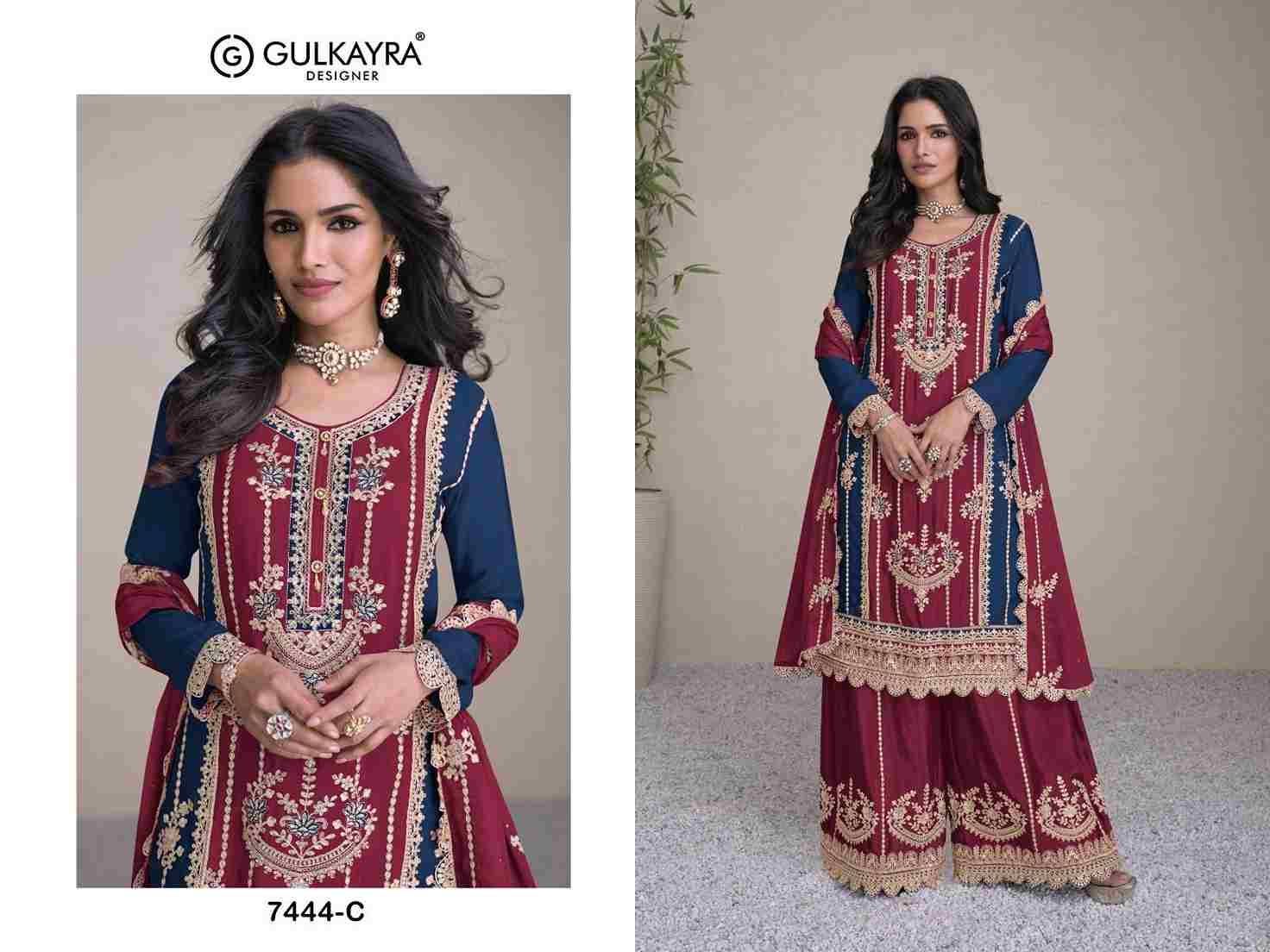 Sabina By Gulkayra 7444-A To 7444-C Series Beautiful  Colorful Stylish Fancy Casual Wear & Ethnic Wear Chinnon Embroidered Dresses At Wholesale Price