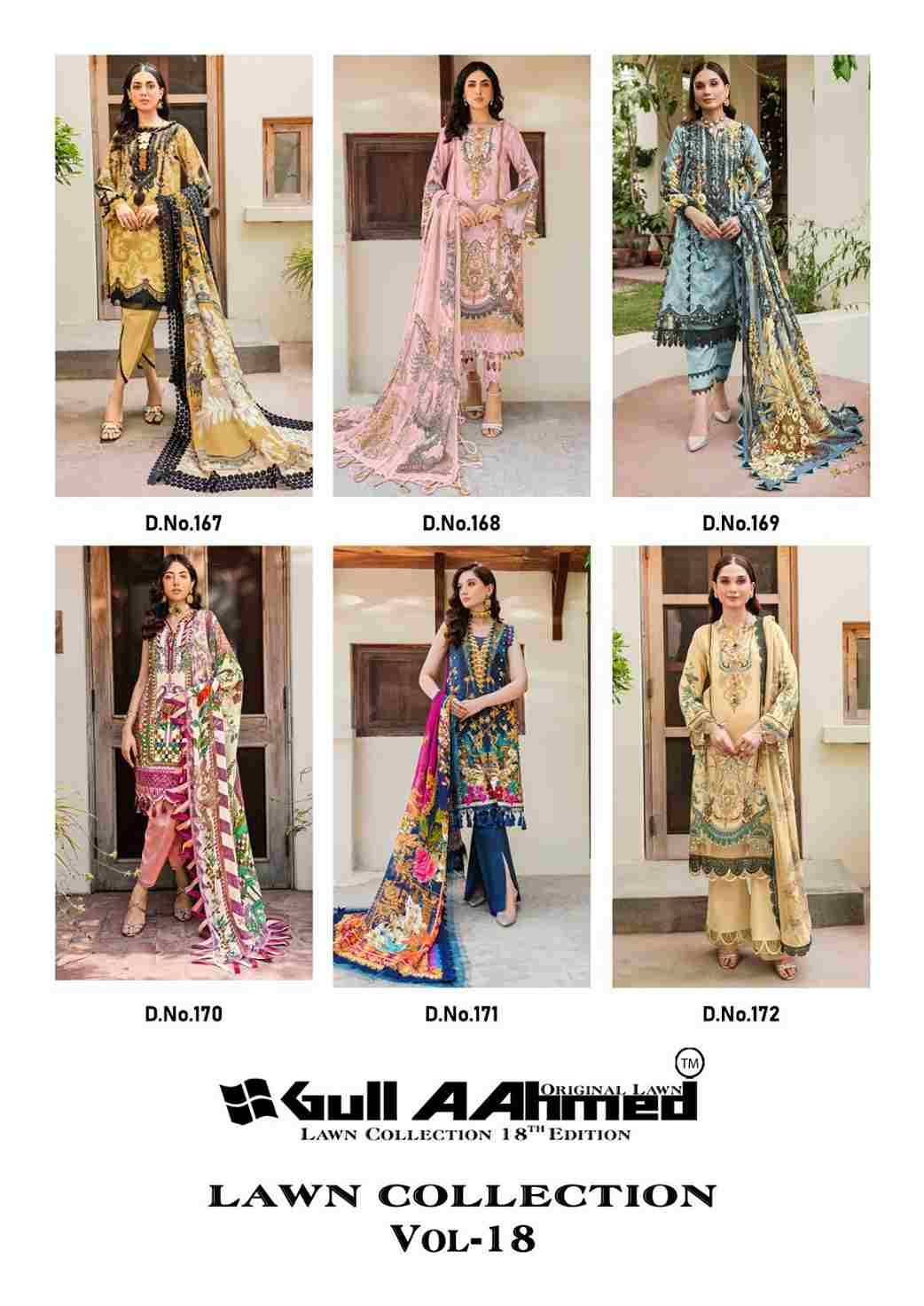 Gull Aahmed Lawn Collection Vol-18 By Gull Aahmed 167 To 172 Series Beautiful Festive Suits Stylish Fancy Colorful Casual Wear & Ethnic Wear Pure Lawn Cotton Dresses At Wholesale Price