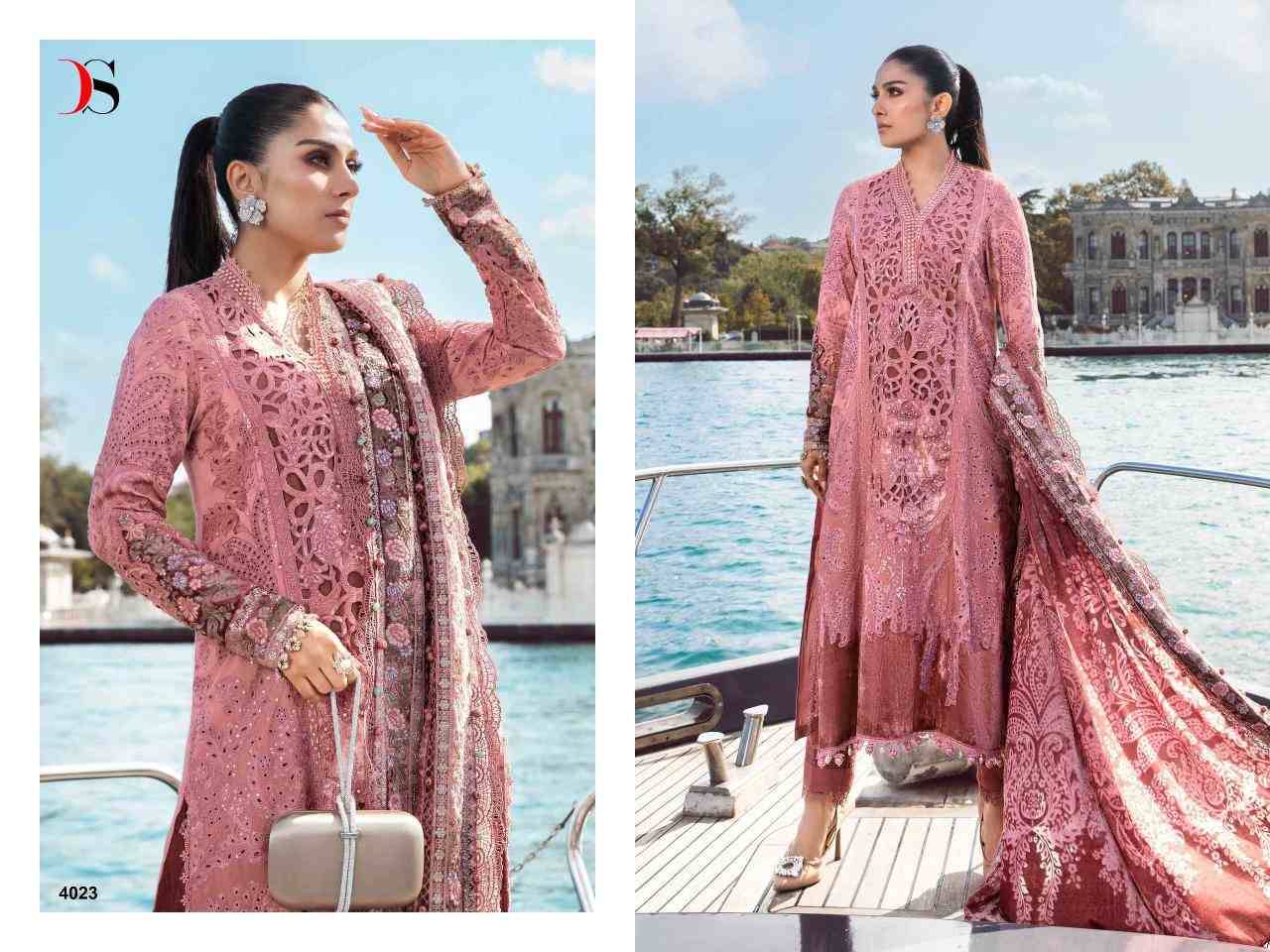 Maria.B. Embroidered Vol-2-24 By Deepsy Suits 4021 To 4024 Serie Wholesale Designer Pakistani Suits Collection Beautiful Stylish Fancy Colorful Party Wear & Occasional Wear Rayon Cotton Embroidered Dresses At Wholesale Price