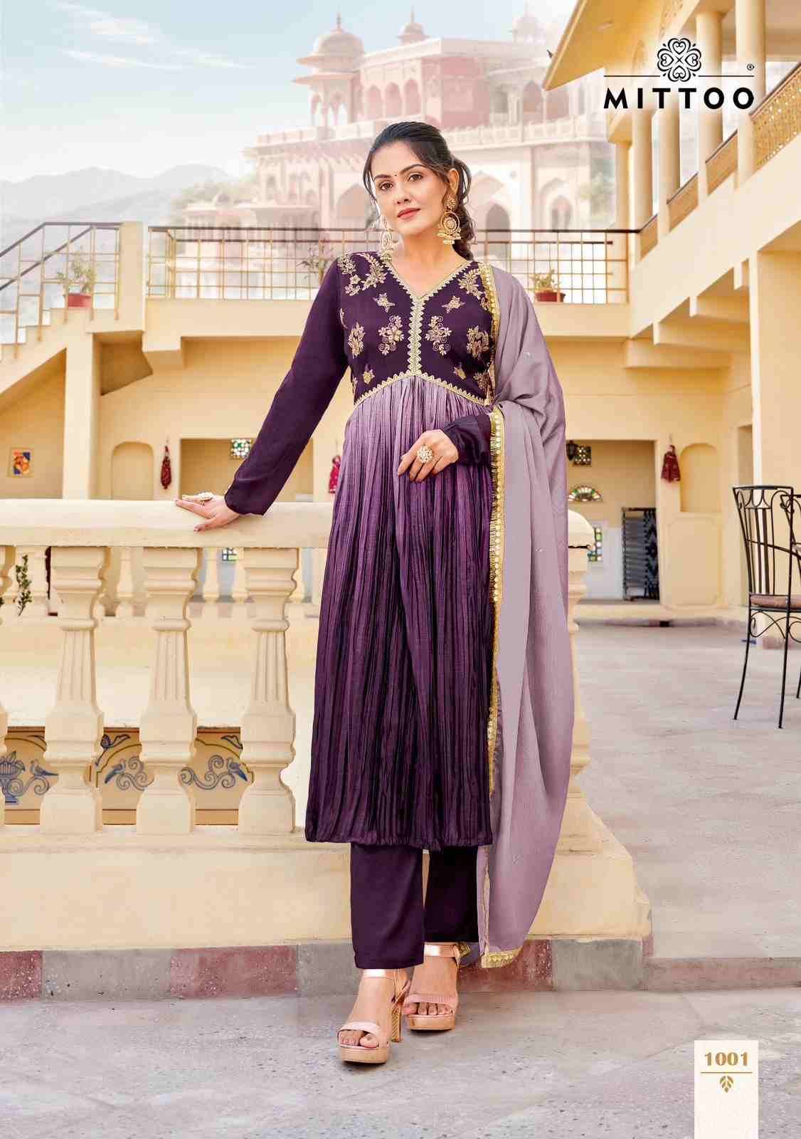 Kalika By Mittoo 1101 To 1004 Series Beautiful Stylish Festive Suits Fancy Colorful Casual Wear & Ethnic Wear & Ready To Wear Chinnon Embroidered Dresses At Wholesale Price