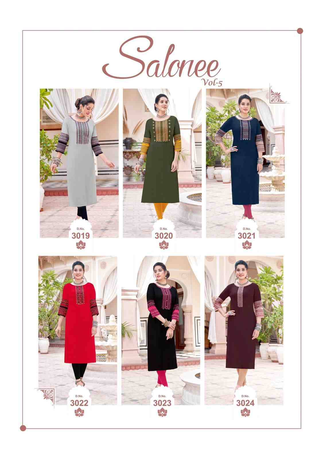 Salonee Vol-5 By Wooglee 3019 To 3024 Series Designer Stylish Fancy Colorful Beautiful Party Wear & Ethnic Wear Collection Heavy Rayon Kurtis At Wholesale Price