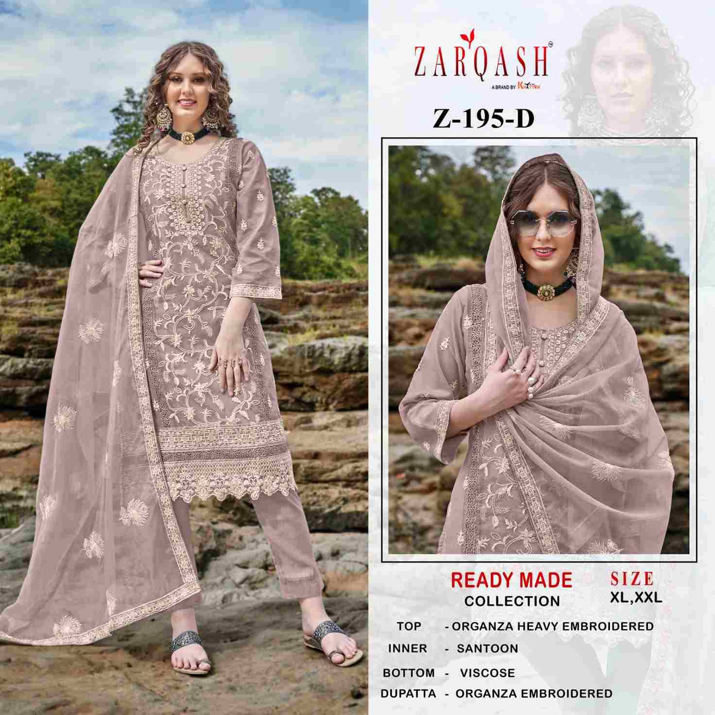 Zarqash Hit Design Z-195 Colours By Zarqash Z-195-A To Z-195-D Series Beautiful Pakistani Suits Colorful Stylish Fancy Casual Wear & Ethnic Wear Organza Dresses At Wholesale Price