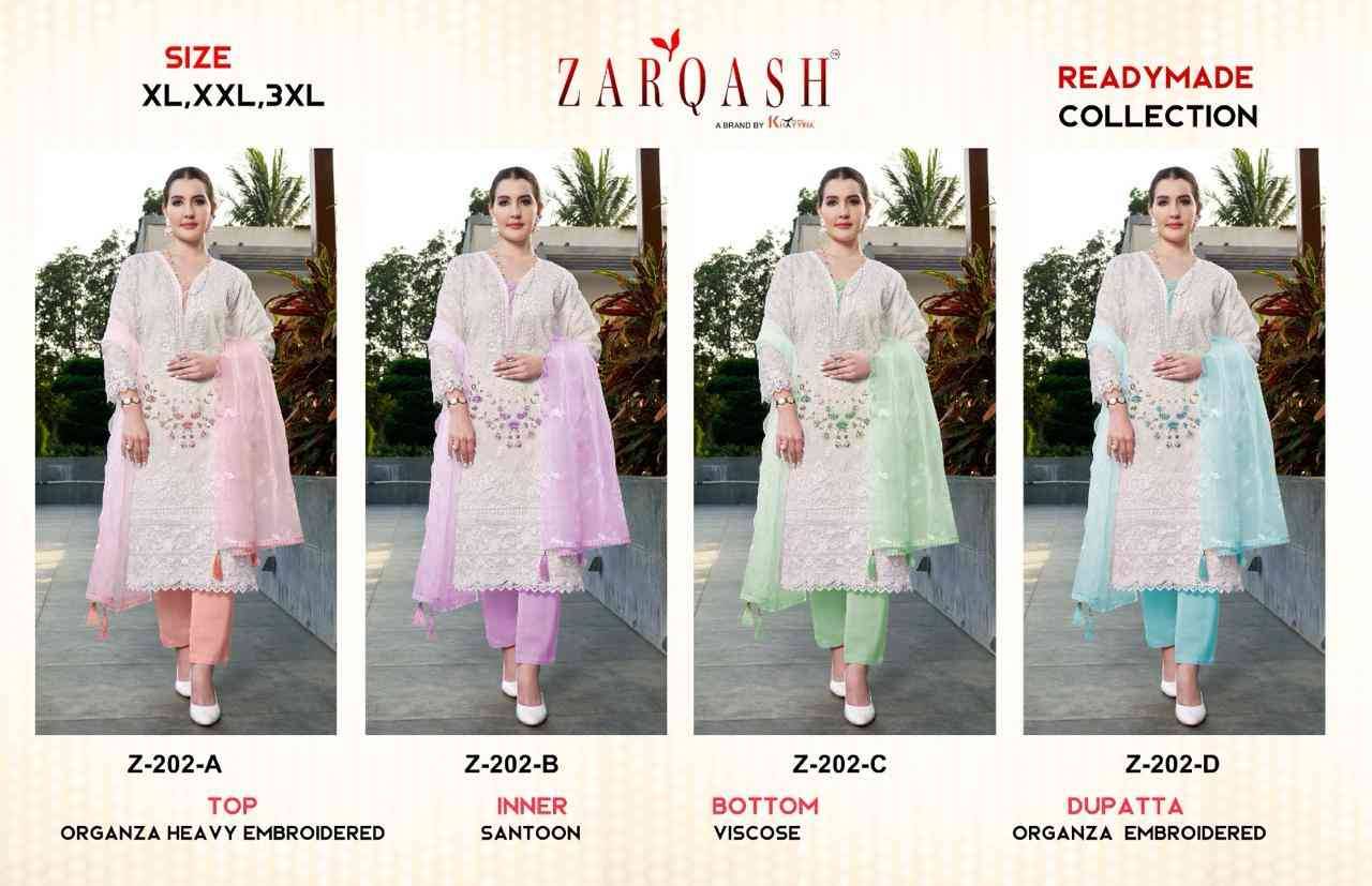 Zarqash Hit Design Z-202 Colours By Zarqash Z-202-A To Z-202-D Series Beautiful Pakistani Suits Colorful Stylish Fancy Casual Wear & Ethnic Wear Organza Dresses At Wholesale Price