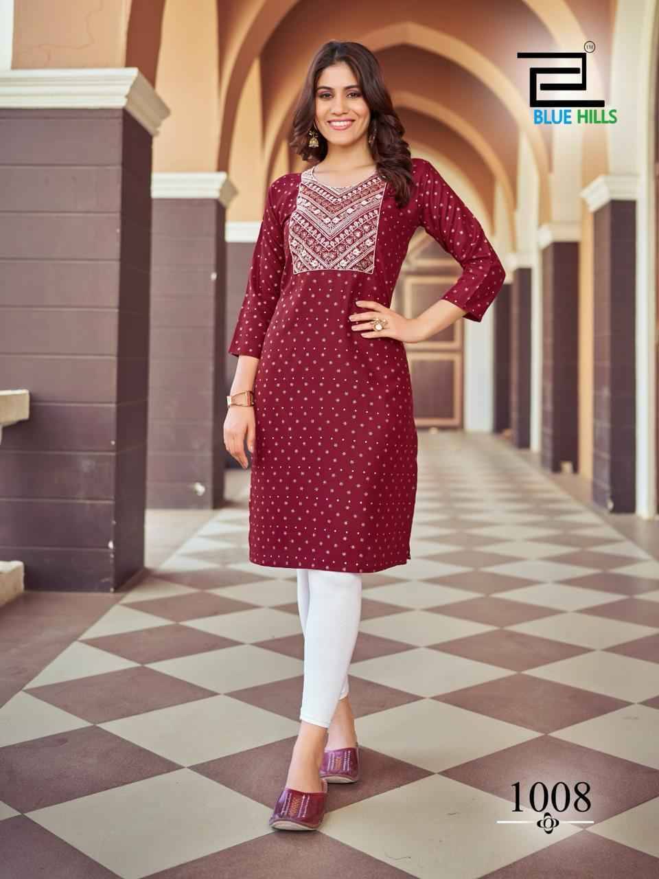 Oreo By Blue Hills 1001 To 1008 Series Designer Stylish Fancy Colorful Beautiful Party Wear & Ethnic Wear Collection Heavy Rayon Foil Kurtis At Wholesale Price