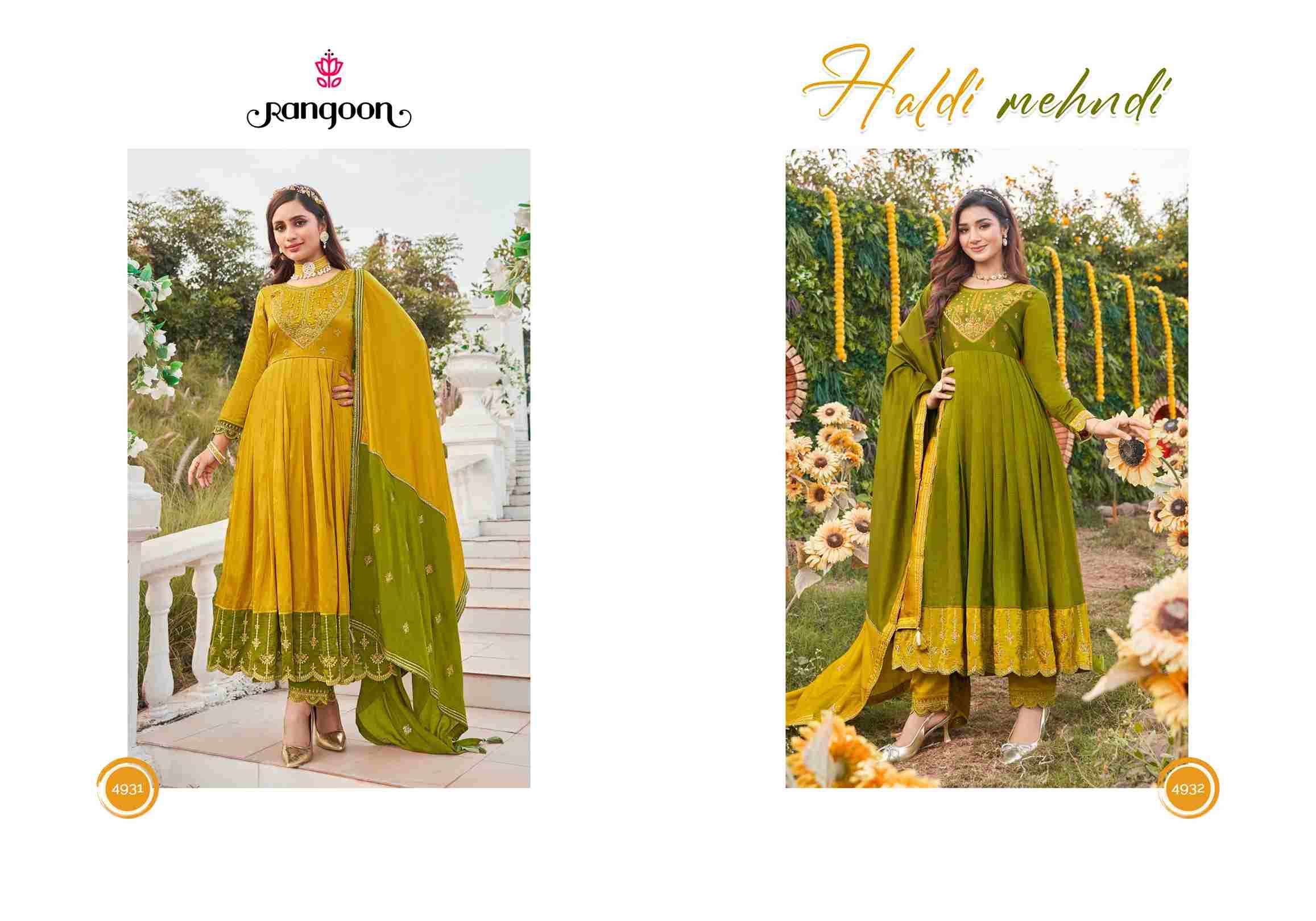 Haldi Mehndi By Rangoon 4931 To 4932 Series Beautiful Stylish Festive Suits Fancy Colorful Casual Wear & Ethnic Wear & Ready To Wear Silk With Work Dresses At Wholesale Price