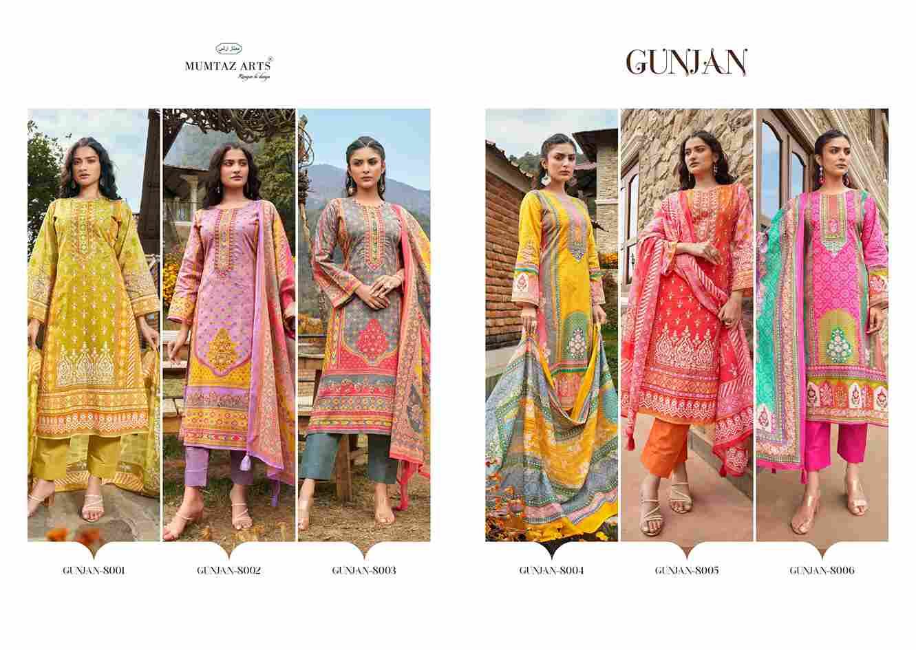 Gunjan By Mumtaz Arts 8001 To 8006 Series Beautiful Festive Suits Colorful Stylish Fancy Casual Wear & Ethnic Wear Pure Lawn Cotton With Embroidered Dresses At Wholesale Price