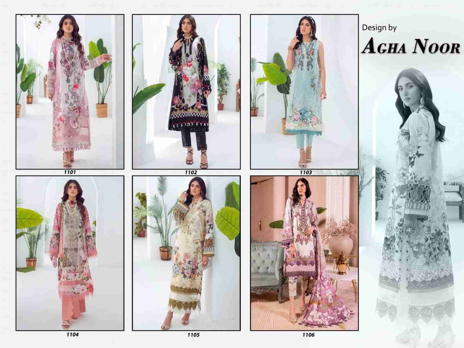 Luxury Lawn Collection Vol-11 By Agha Noor 1101 To 1106 Series Beautiful Pakistani Suits Stylish Fancy Colorful Party Wear & Occasional Wear Lawn Cotton Dresses At Wholesale Price
