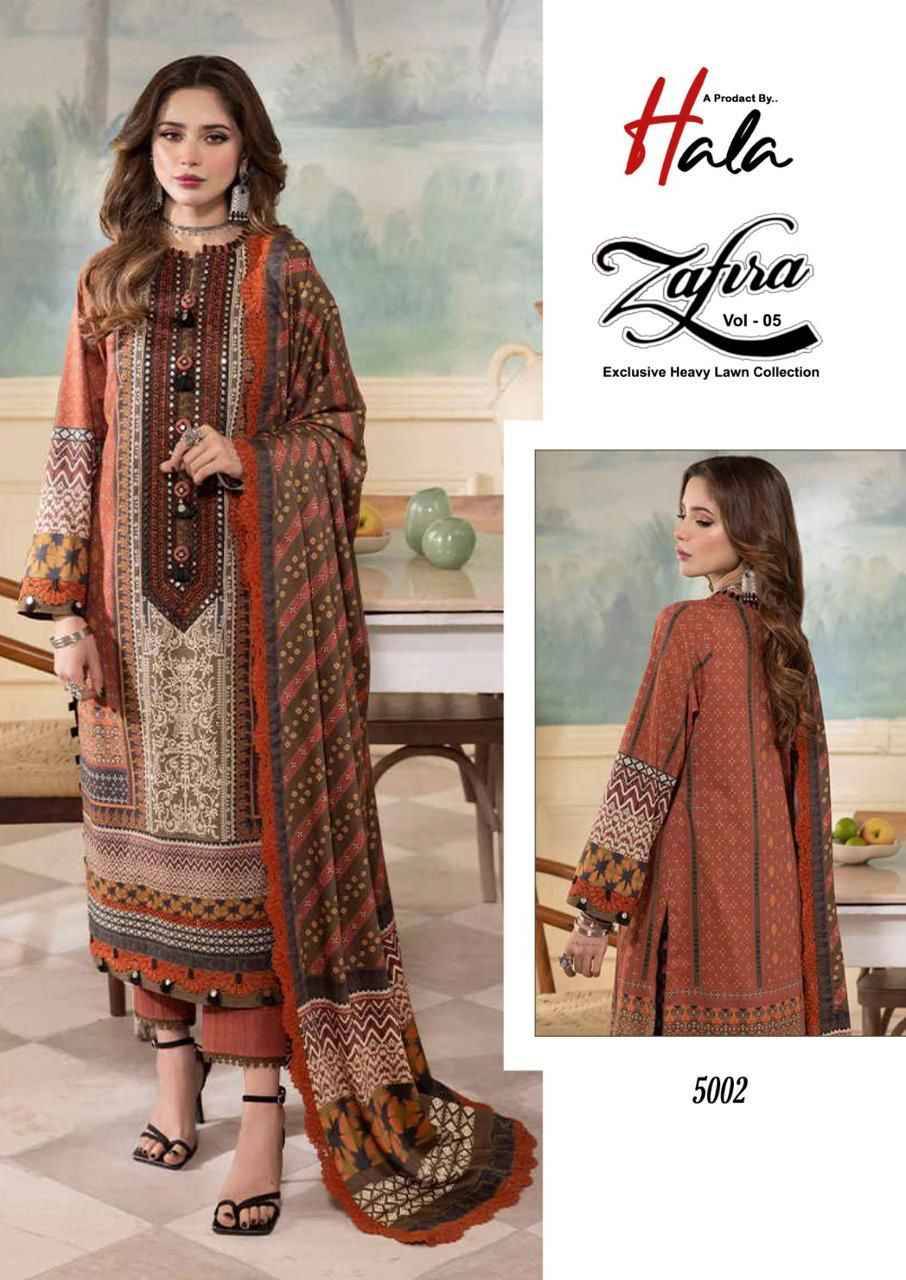 Zafira Vol-5 By Hala 5001 To 5006 Series Beautiful Festive Suits Stylish Fancy Colorful Casual Wear & Ethnic Wear Lawn Cotton Print Dresses At Wholesale Price