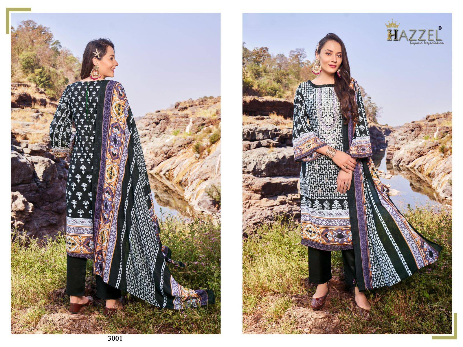 Bin Saeed Vol-3 By Hazzel 3001 To 3002 Series Beautiful Pakistani Suits Stylish Colorful Fancy Casual Wear & Ethnic Wear Pure Lawn Cotton Print With Work Dresses At Wholesale Price