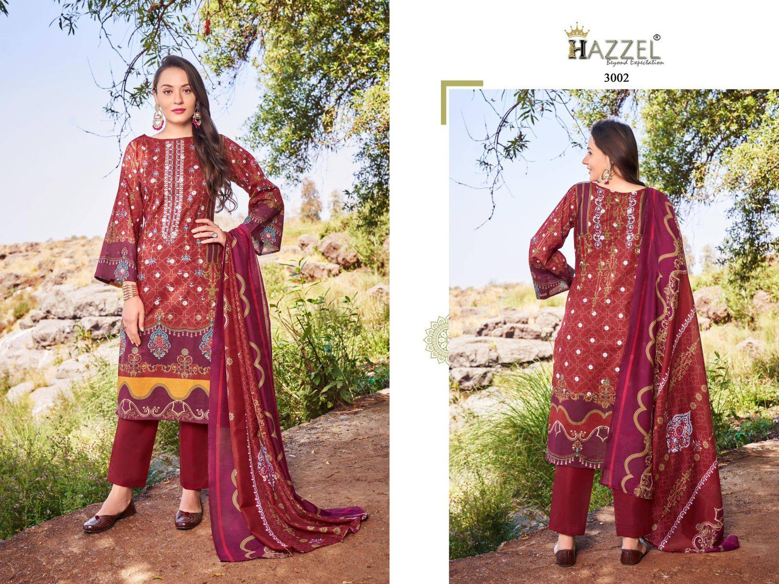 Bin Saeed Vol-3 By Hazzel 3001 To 3002 Series Beautiful Pakistani Suits Stylish Colorful Fancy Casual Wear & Ethnic Wear Pure Lawn Cotton Print With Work Dresses At Wholesale Price