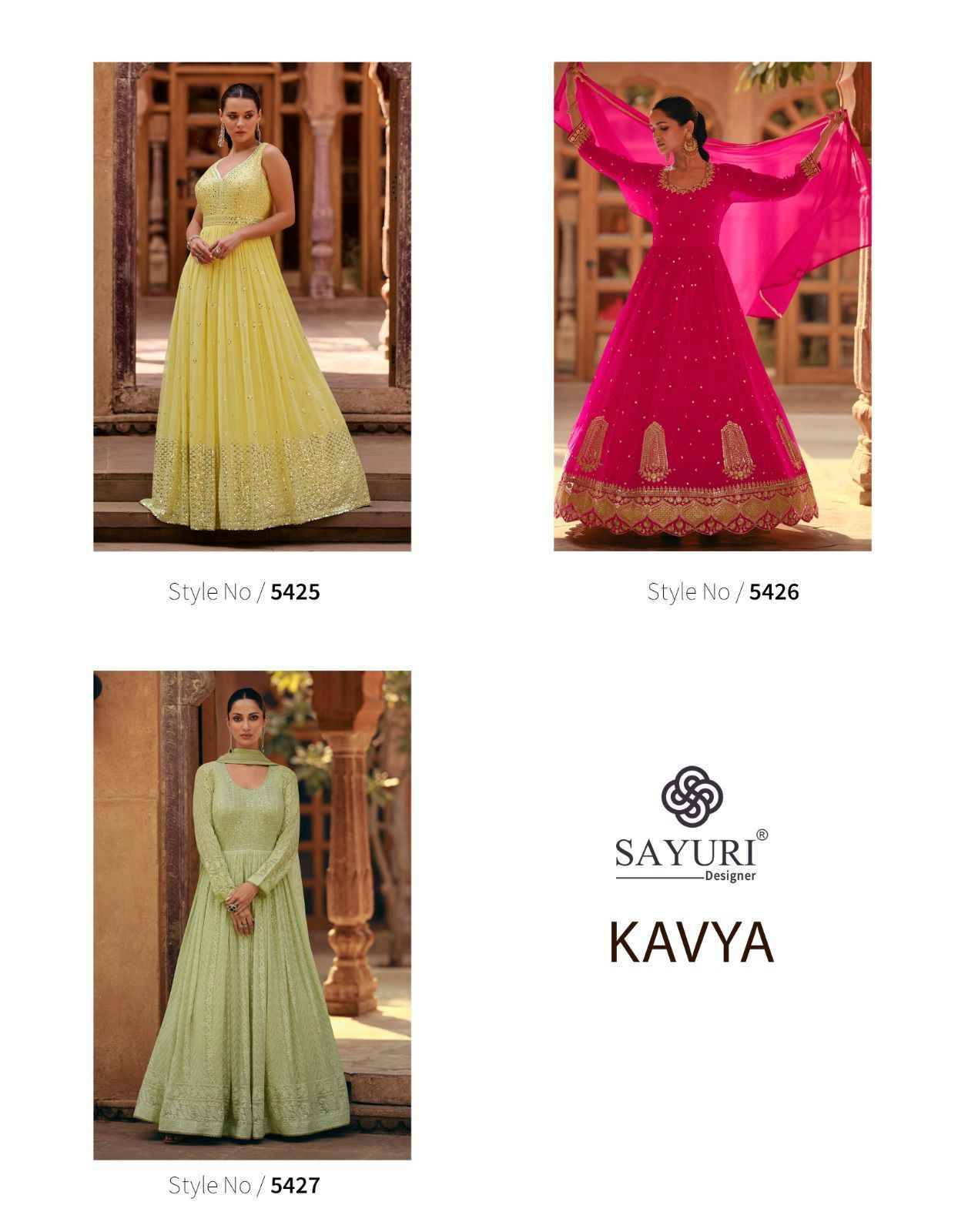 Kavya By Sayuri 5425 To 5427 Series Beautiful Stylish Fancy Colorful Casual Wear & Ethnic Wear Georgette Gowns With Dupatta At Wholesale Price
