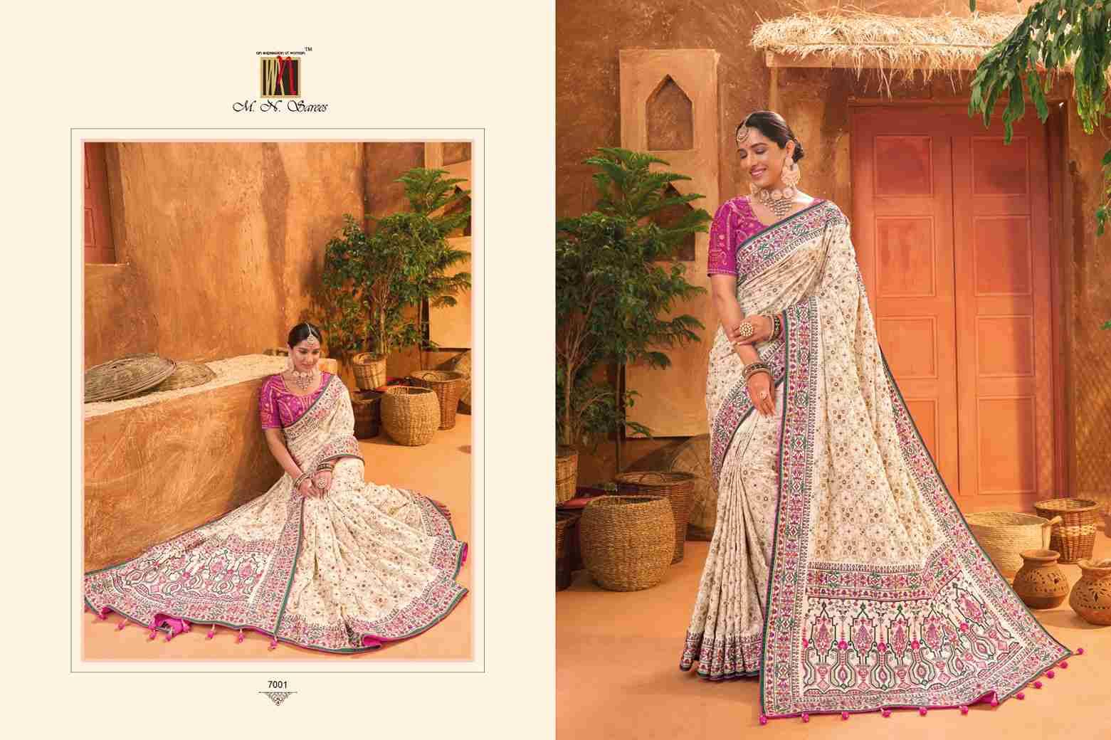 Kacchhi Work Vol-5 By M.N. Sarees 7001 To 7008 Series Indian Traditional Wear Collection Beautiful Stylish Fancy Colorful Party Wear & Occasional Wear Banaras Silk Sarees At Wholesale Price
