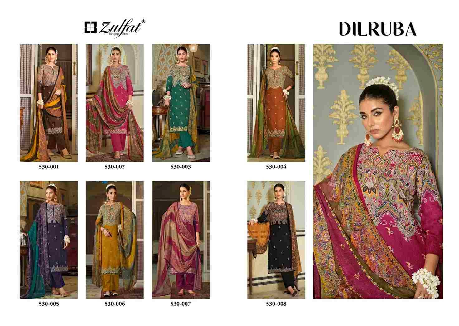 Dilruba By Zulfat 530-001 To 530-008 Series Beautiful Festive Suits Stylish Fancy Colorful Casual Wear & Ethnic Wear Pure Cotton Print Dresses At Wholesale Price