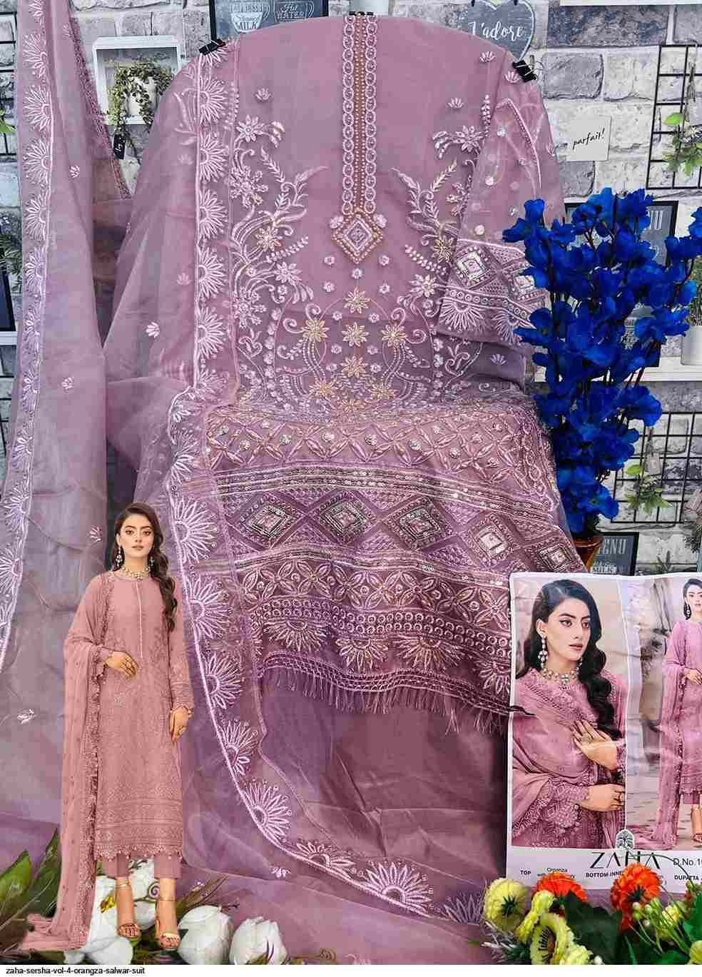 Sersha Vol-4 By Zaha 10232-A To 10232-D Series Designer Pakistani Suits Beautiful Fancy Stylish Colorful Party Wear & Occasional Wear Organza With Embroidery Dresses At Wholesale Price
