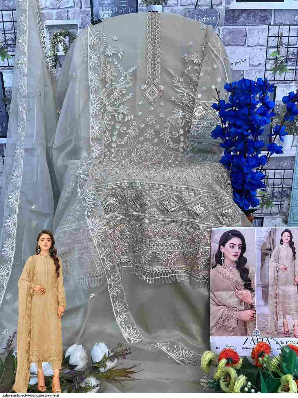 Sersha Vol-4 By Zaha 10232-A To 10232-D Series Designer Pakistani Suits Beautiful Fancy Stylish Colorful Party Wear & Occasional Wear Organza With Embroidery Dresses At Wholesale Price