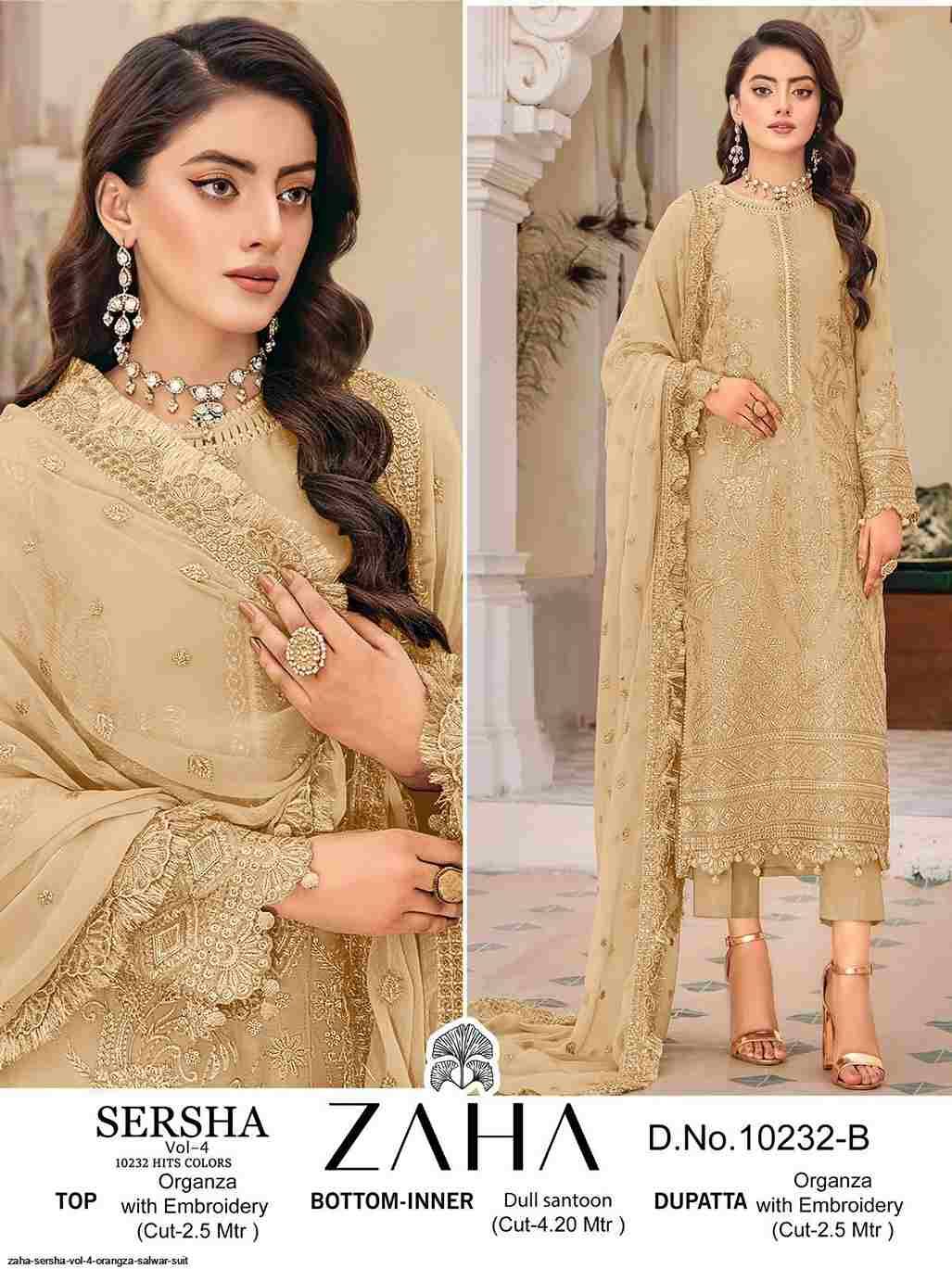 Sersha Vol-4 By Zaha 10232-A To 10232-D Series Designer Pakistani Suits Beautiful Fancy Stylish Colorful Party Wear & Occasional Wear Organza With Embroidery Dresses At Wholesale Price
