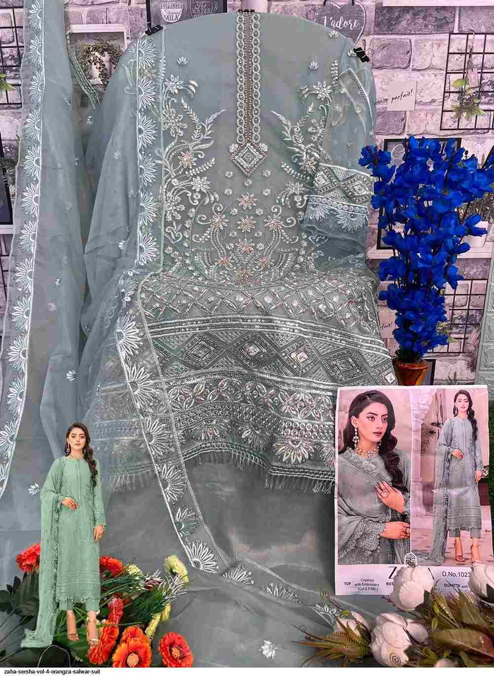Sersha Vol-4 By Zaha 10232-A To 10232-D Series Designer Pakistani Suits Beautiful Fancy Stylish Colorful Party Wear & Occasional Wear Organza With Embroidery Dresses At Wholesale Price