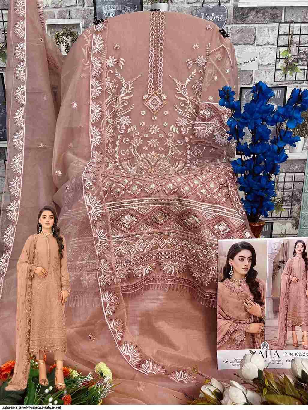 Sersha Vol-4 By Zaha 10232-A To 10232-D Series Designer Pakistani Suits Beautiful Fancy Stylish Colorful Party Wear & Occasional Wear Organza With Embroidery Dresses At Wholesale Price