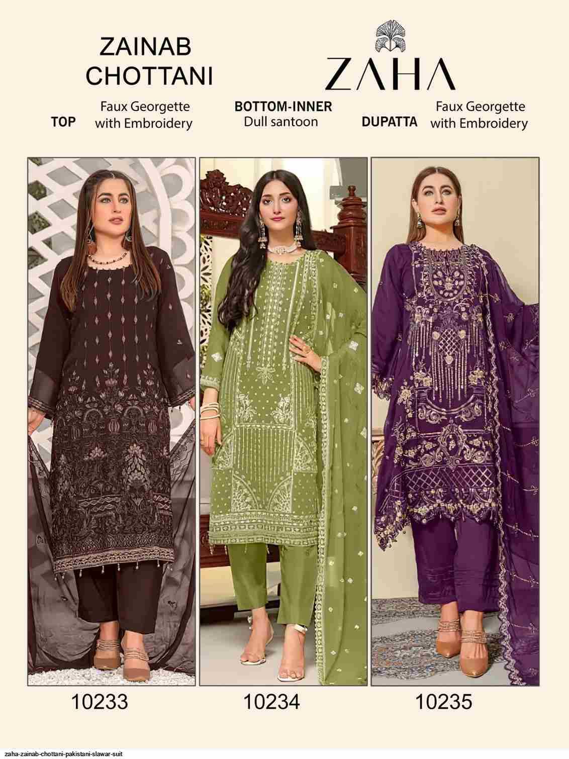 Zainab Chottani By Zaha 10233 To 10235 Series Beautiful Pakistani Suits Colorful Stylish Fancy Casual Wear & Ethnic Wear Faux Georgette Dresses At Wholesale Price