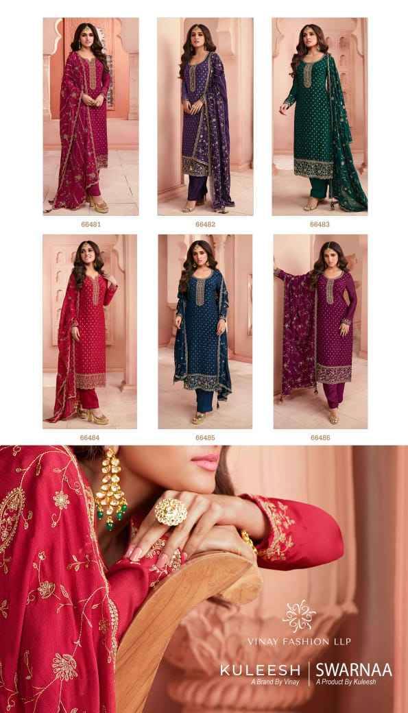 Swarnaa By Vinay Fashion 66481 To 66486 Series Designer Festive Suits Beautiful Fancy Colorful Stylish Party Wear & Occasional Wear Dola Jacquard Dresses At Wholesale Price