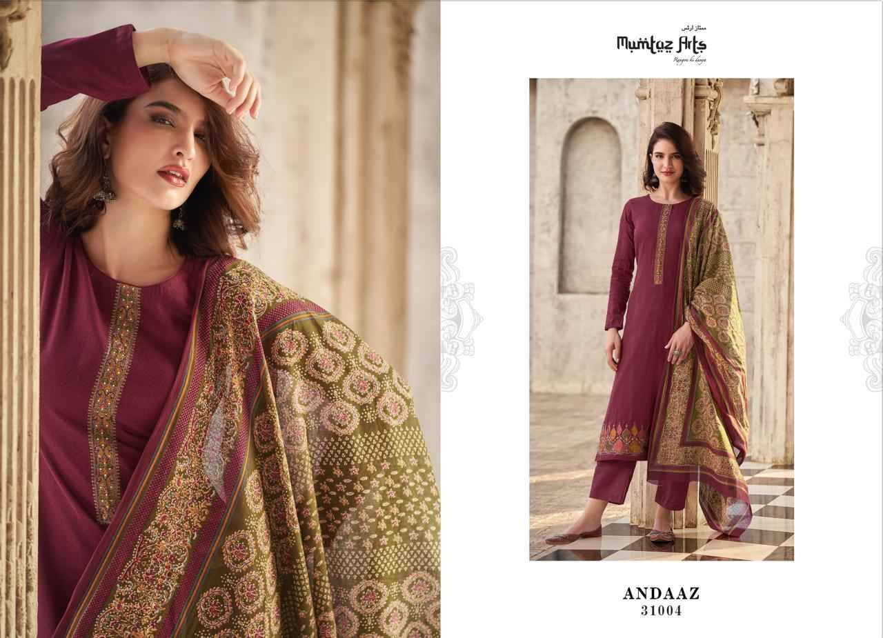 Andaaz By Mumtaz Arts 31001 To 31009 Series Beautiful Stylish Festive Suits Fancy Colorful Casual Wear & Ethnic Wear & Ready To Wear Pure Jam Satin Print Dresses At Wholesale Price