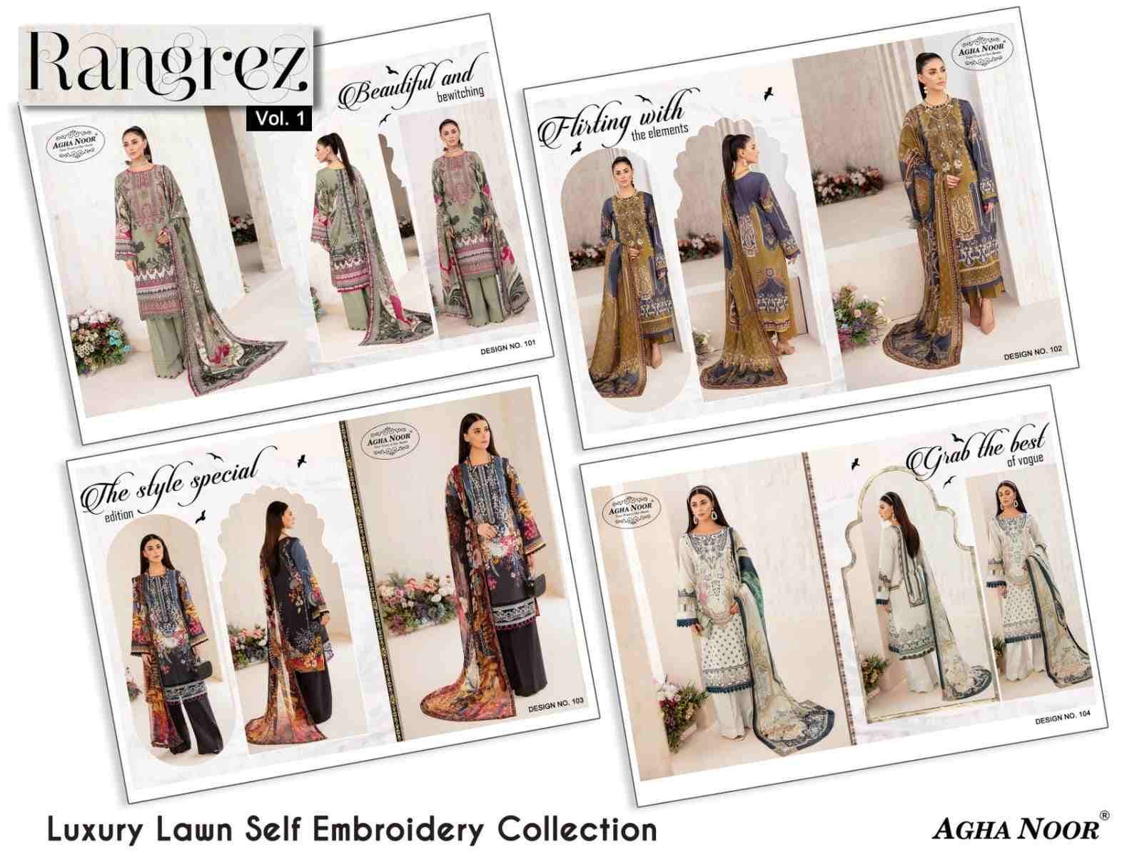 Rangrez Vol-1 By Agha Noor 101 To 104 Series Designer Festive Suits Beautiful Fancy Stylish Colorful Party Wear & Occasional Wear Lawn Cotton Print Dresses At Wholesale Price