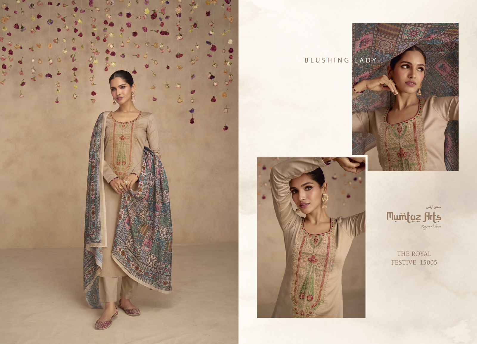 The Royal Festive By Mumtaz Arts 15001 To 15007 Series Beautiful Festive Suits Colorful Stylish Fancy Casual Wear & Ethnic Wear Pure Jam Satin Print With Work Dresses At Wholesale Price