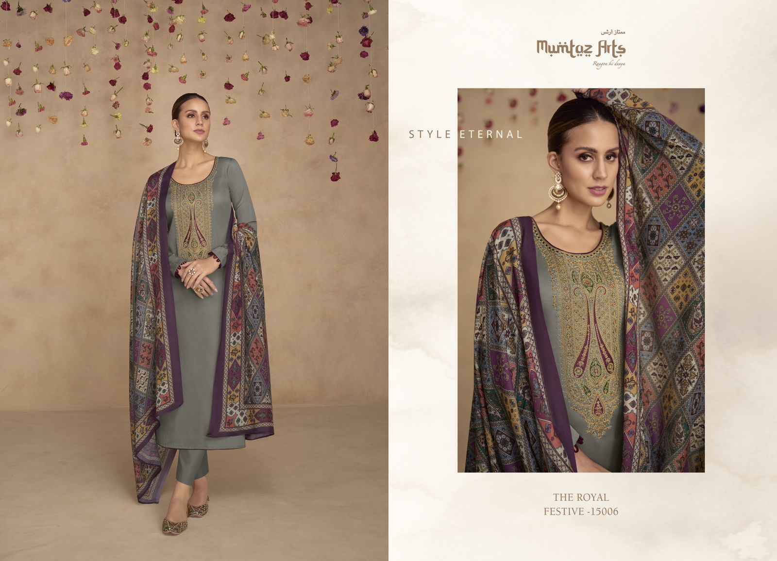 The Royal Festive By Mumtaz Arts 15001 To 15007 Series Beautiful Festive Suits Colorful Stylish Fancy Casual Wear & Ethnic Wear Pure Jam Satin Print With Work Dresses At Wholesale Price