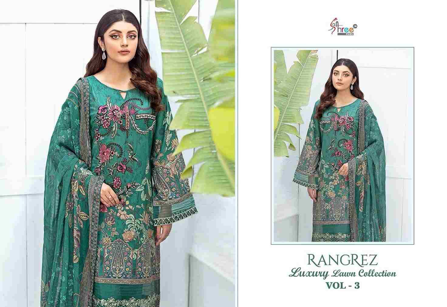 Rangrez Luxury Lawn Collection Vol-3 By Shree Fabs 3482 To 3485 Series Beautiful Pakistani Suits Colorful Stylish Fancy Casual Wear Pure Lawn Cotton Print With Work Dresses At Wholesale Price