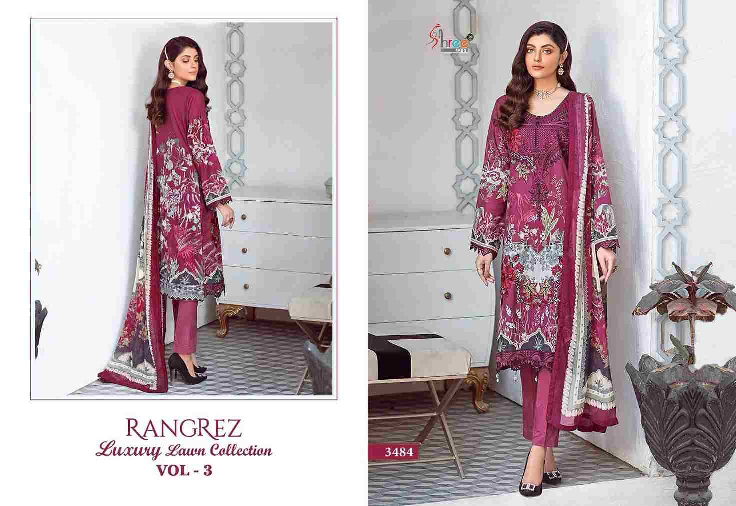 Rangrez Luxury Lawn Collection Vol-3 By Shree Fabs 3482 To 3485 Series Beautiful Pakistani Suits Colorful Stylish Fancy Casual Wear Pure Lawn Cotton Print With Work Dresses At Wholesale Price