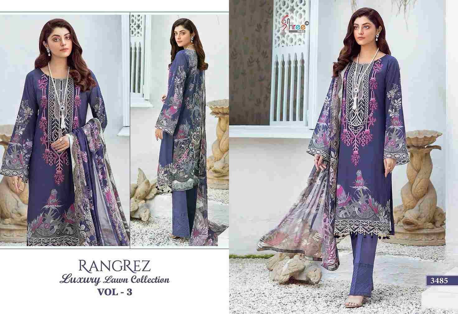 Rangrez Luxury Lawn Collection Vol-3 By Shree Fabs 3482 To 3485 Series Beautiful Pakistani Suits Colorful Stylish Fancy Casual Wear Pure Lawn Cotton Print With Work Dresses At Wholesale Price