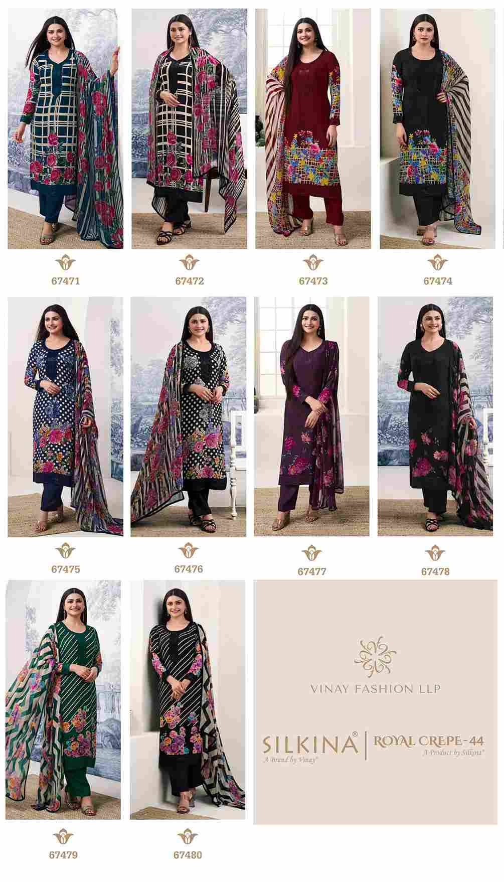 Royal Crepe Vol-44 By Vinay Fashion 67471 To 67480 Series Designer Festive Sharara Suits Collection Beautiful Stylish Fancy Colorful Party Wear & Occasional Wear Royal Crepe Dresses At Wholesale Price