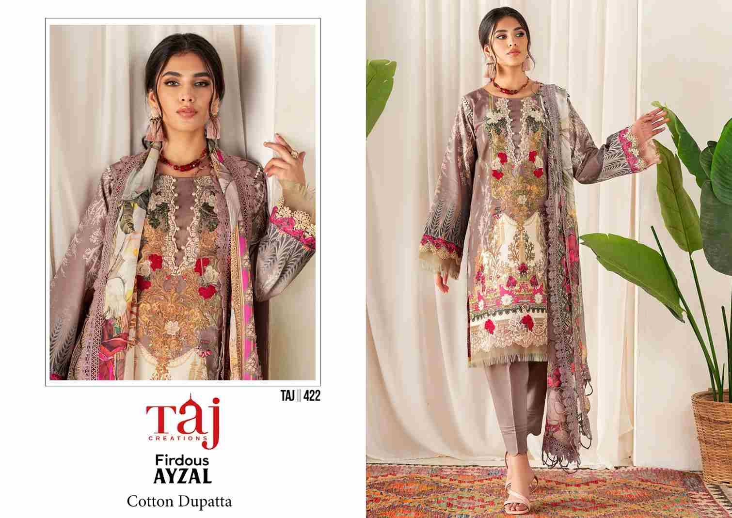 Taj Hit Design 422 By Taj Creation Beautiful Pakistani Suits Colorful Stylish Fancy Casual Wear & Ethnic Wear Pure Cotton Print With Embroidered Dresses At Wholesale Price