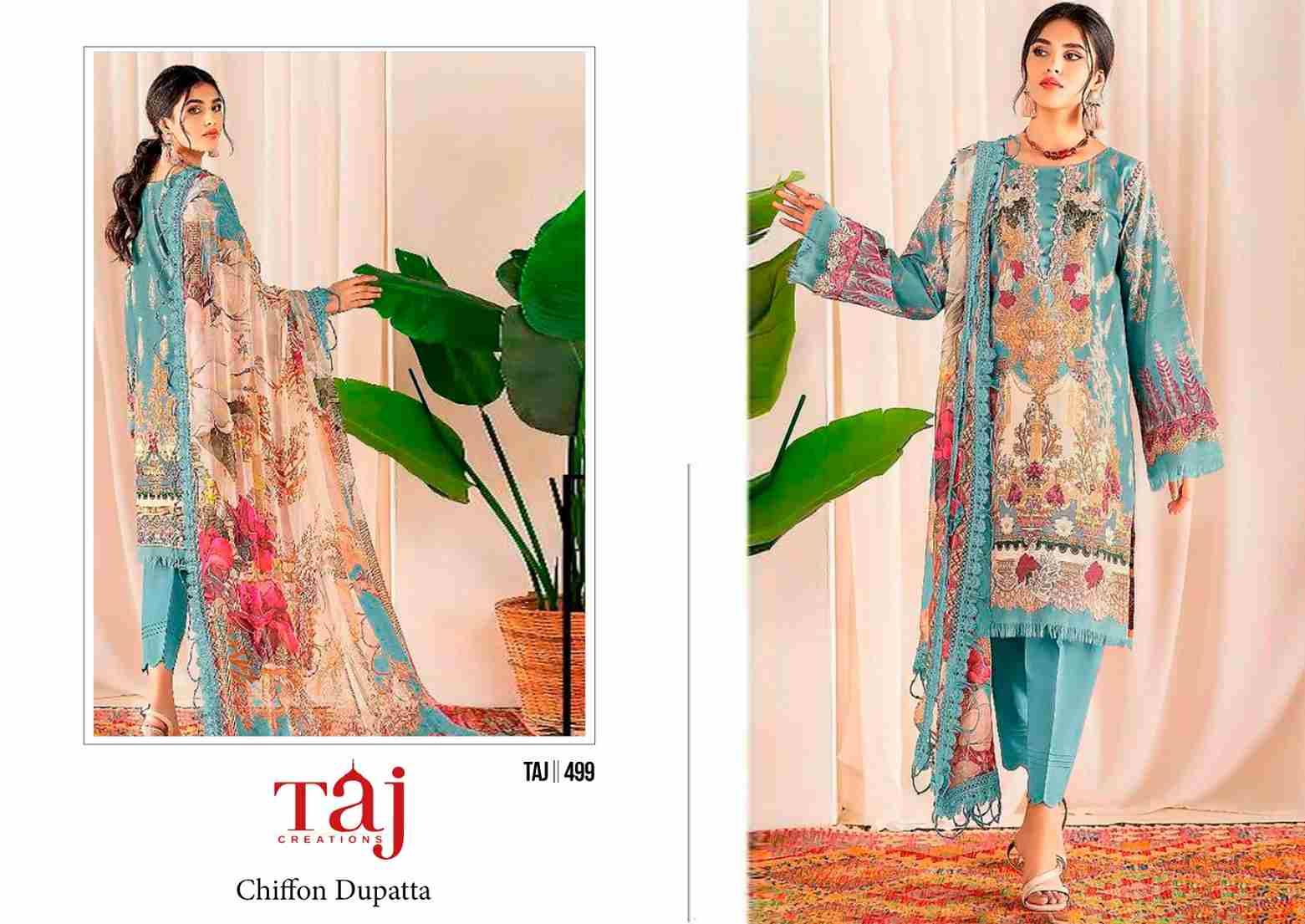 Taj Hit Design 499 By Taj Creation Beautiful Pakistani Suits Colorful Stylish Fancy Casual Wear & Ethnic Wear Pure Cotton Print With Embroidered Dresses At Wholesale Price