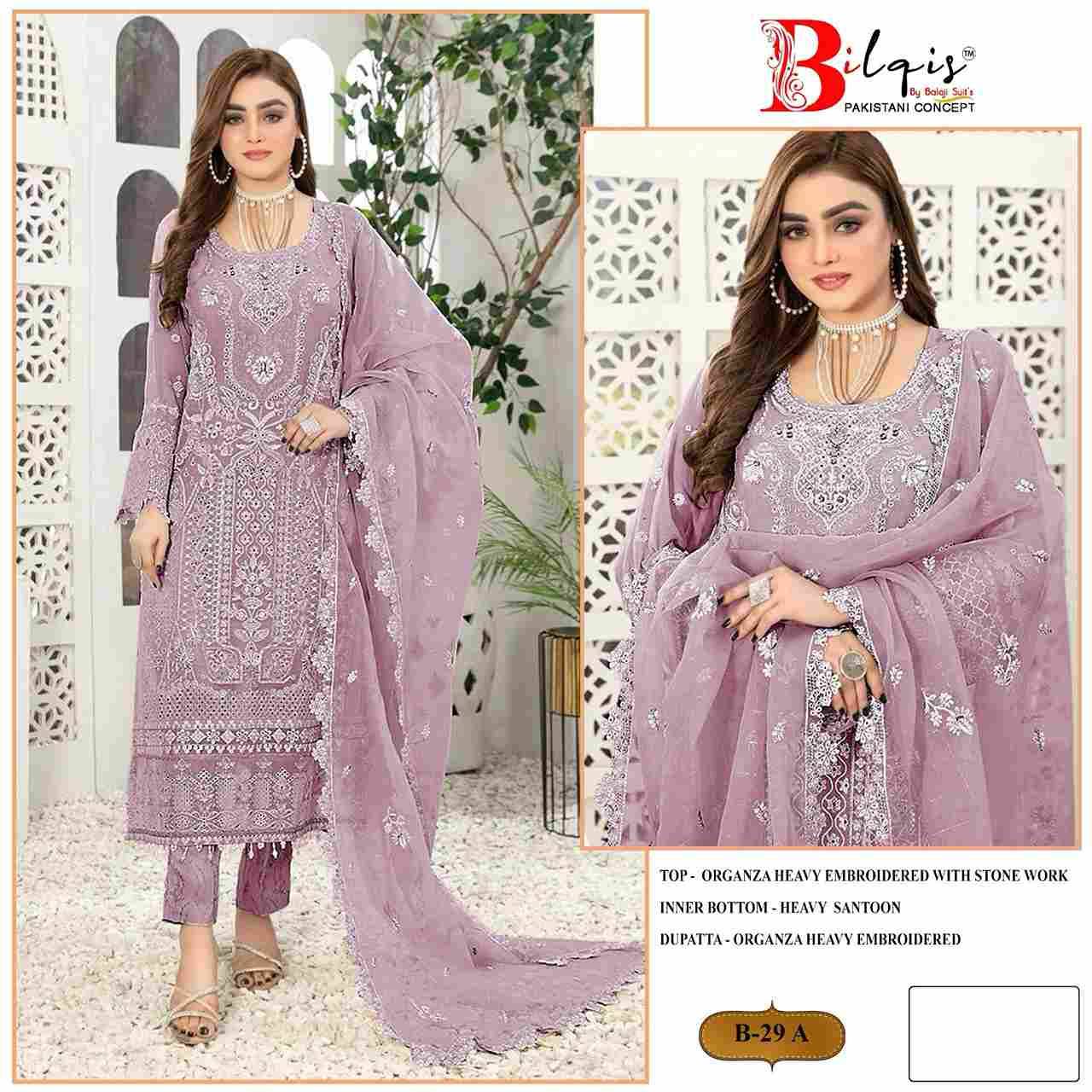 Bilqis 29 Colours By Bilqis 29-A To 29-D Series Beautiful Pakistani Suits Stylish Fancy Colorful Party Wear & Occasional Wear Organza Embroidery Dresses At Wholesale Price