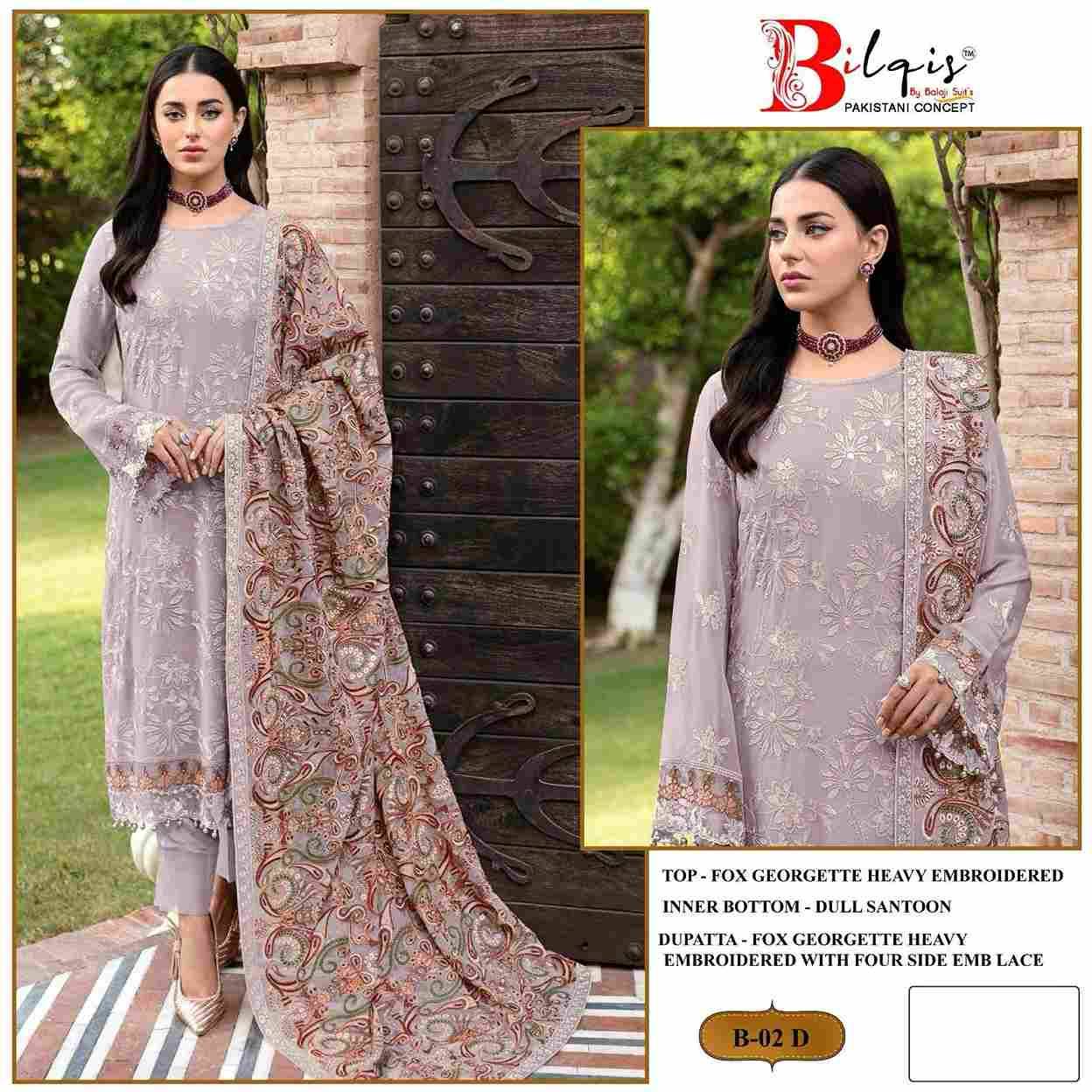 Bilqis 02 Colours By Bilqis 02-A To 02-D Beautiful Pakistani Suits Colorful Stylish Fancy Casual Wear & Ethnic Wear Faux Georgette Embroidered Dresses At Wholesale Price