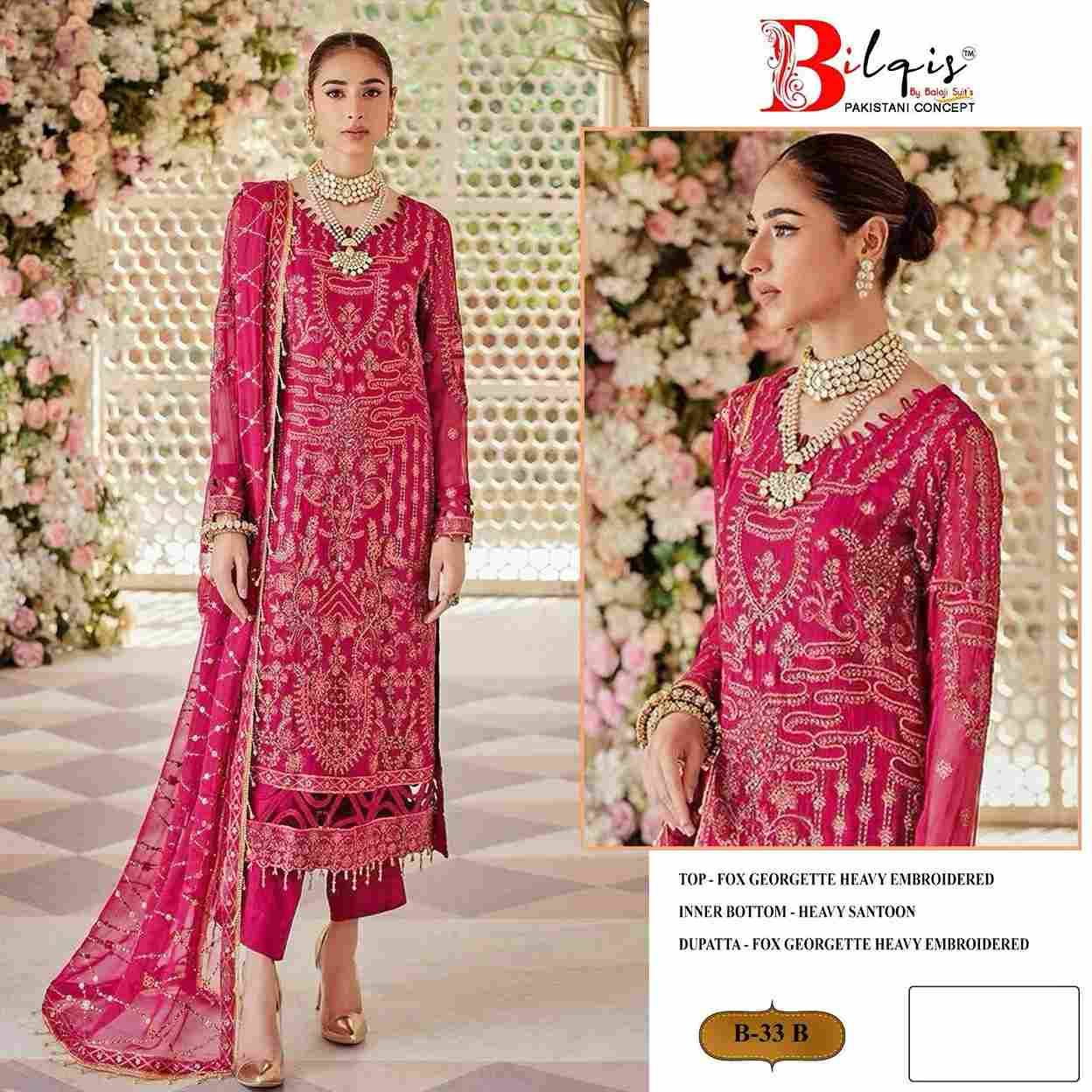 Bilqis 33 Colours By Bilqis 33-A To 33-D Series Beautiful Pakistani Suits Stylish Fancy Colorful Party Wear & Occasional Wear Faux Georgette Embroidery Dresses At Wholesale Price